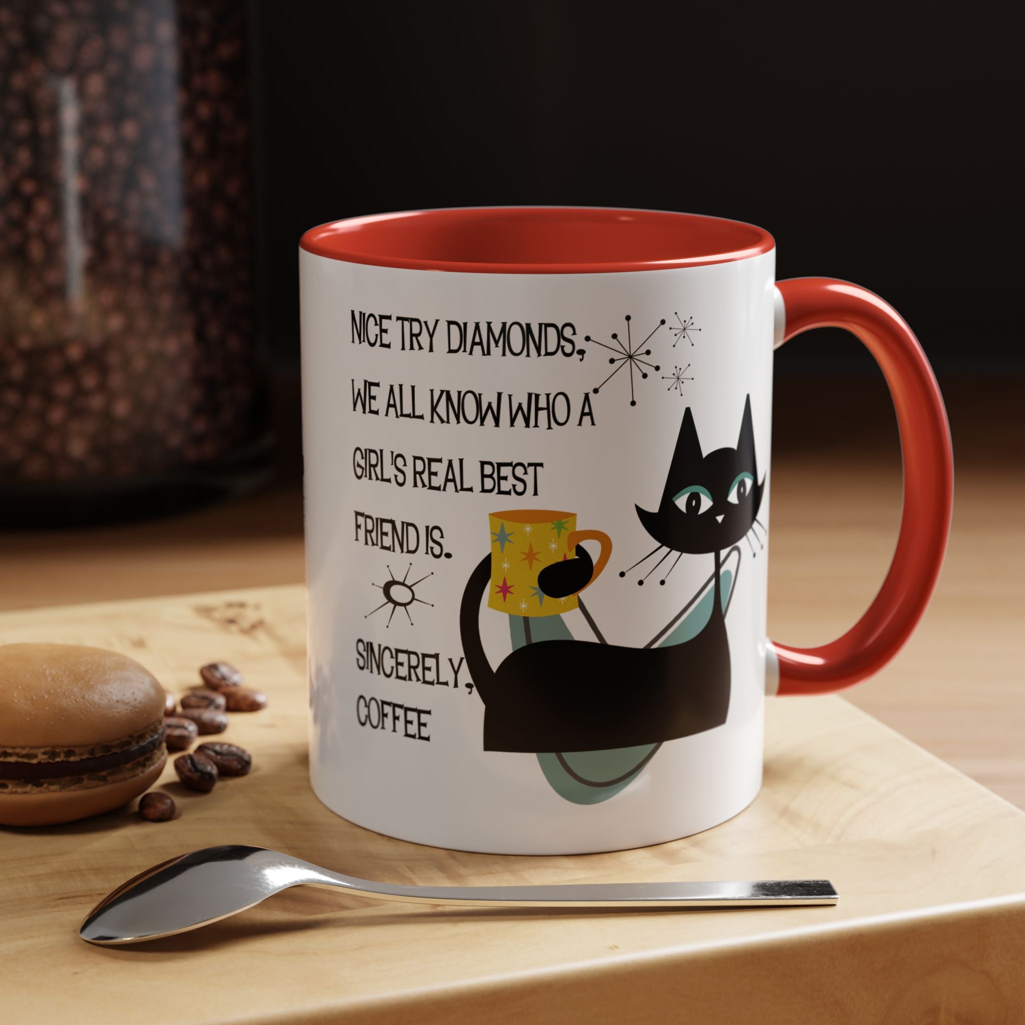Kate McEnroe New York Atomic Cat Retro Coffee Mug, Mid Century Modern Boomerang Starburst, Sassy Girl’s Best Friend, MCM Drinkware, Kitschy Funny Coffee Lover GiftsMugs70525100915481749903