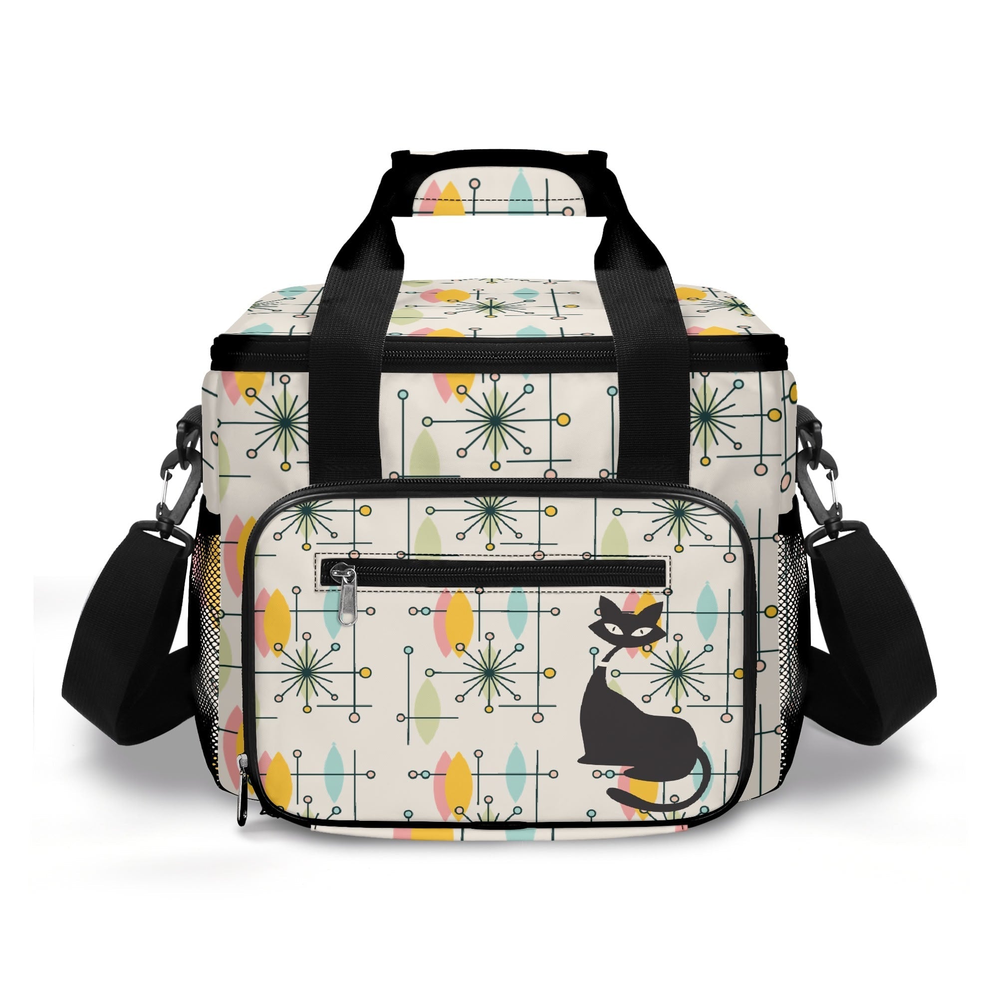 Kate McEnroe New York Atomic Cat Retro Cooler Bag, Mid Century Modern Insulated Lunch Tote, 50s Starburst Boomerang Picnic BagLunch BagsNO5GD10W - 1
