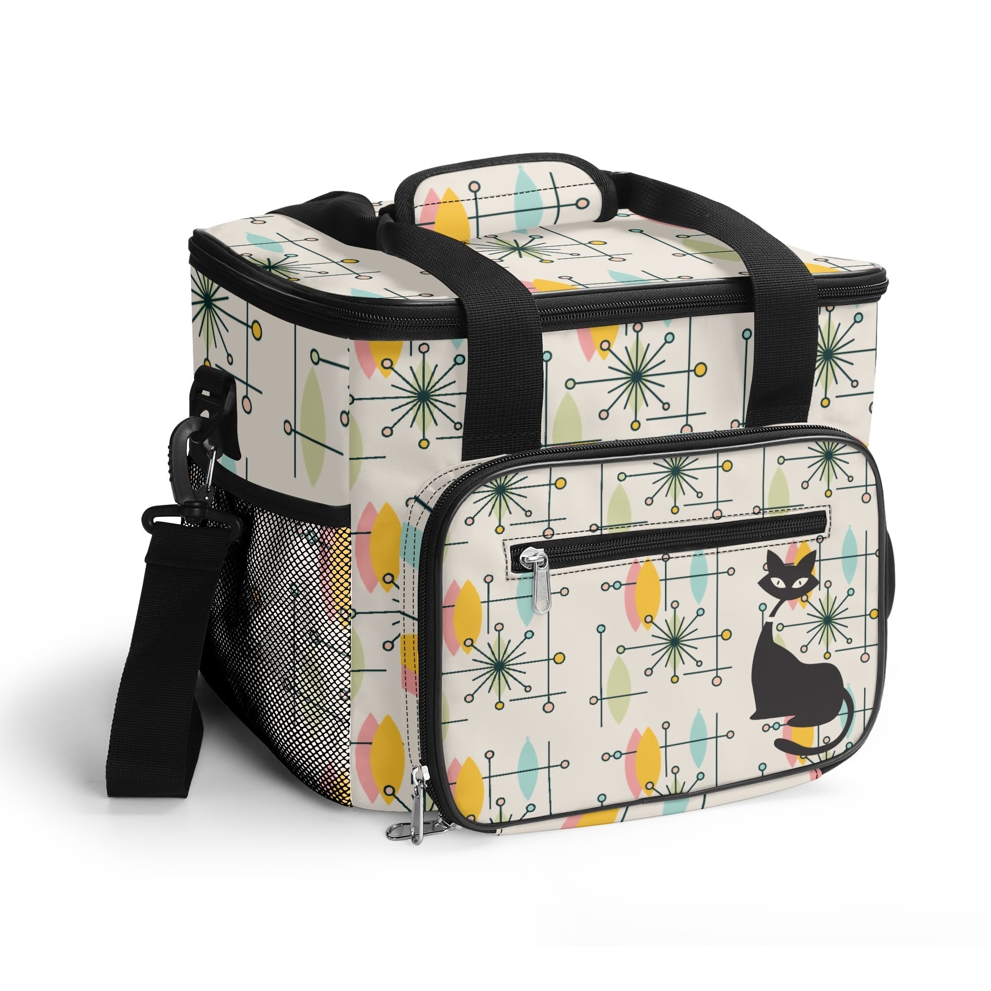 Kate McEnroe New York Atomic Cat Retro Cooler Bag, Mid Century Modern Insulated Lunch Tote, 50s Starburst Boomerang Picnic BagLunch BagsNO5GD10W - 1
