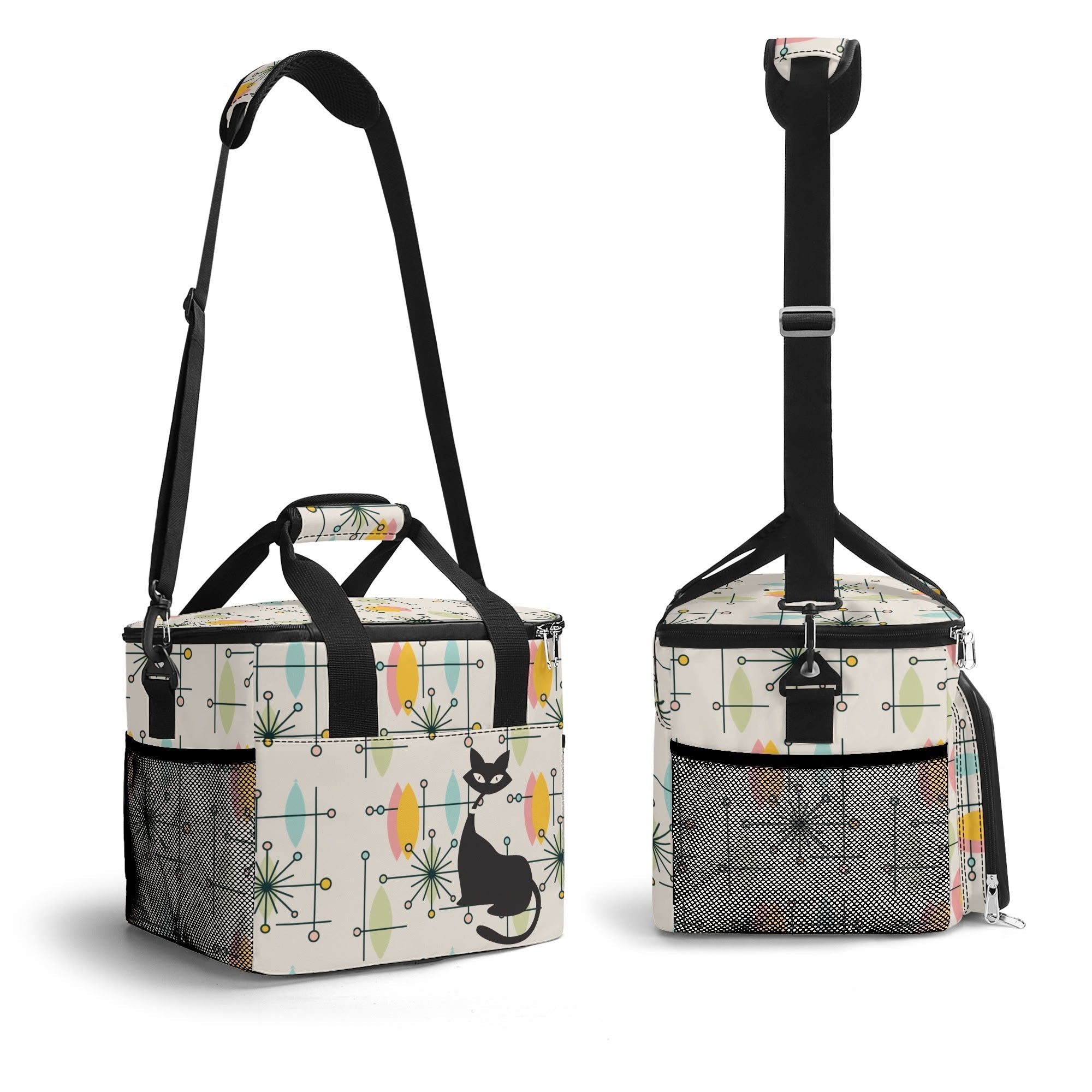 Kate McEnroe New York Atomic Cat Retro Cooler Bag, Mid Century Modern Insulated Lunch Tote, 50s Starburst Boomerang Picnic BagLunch BagsNO5GD10W - 1