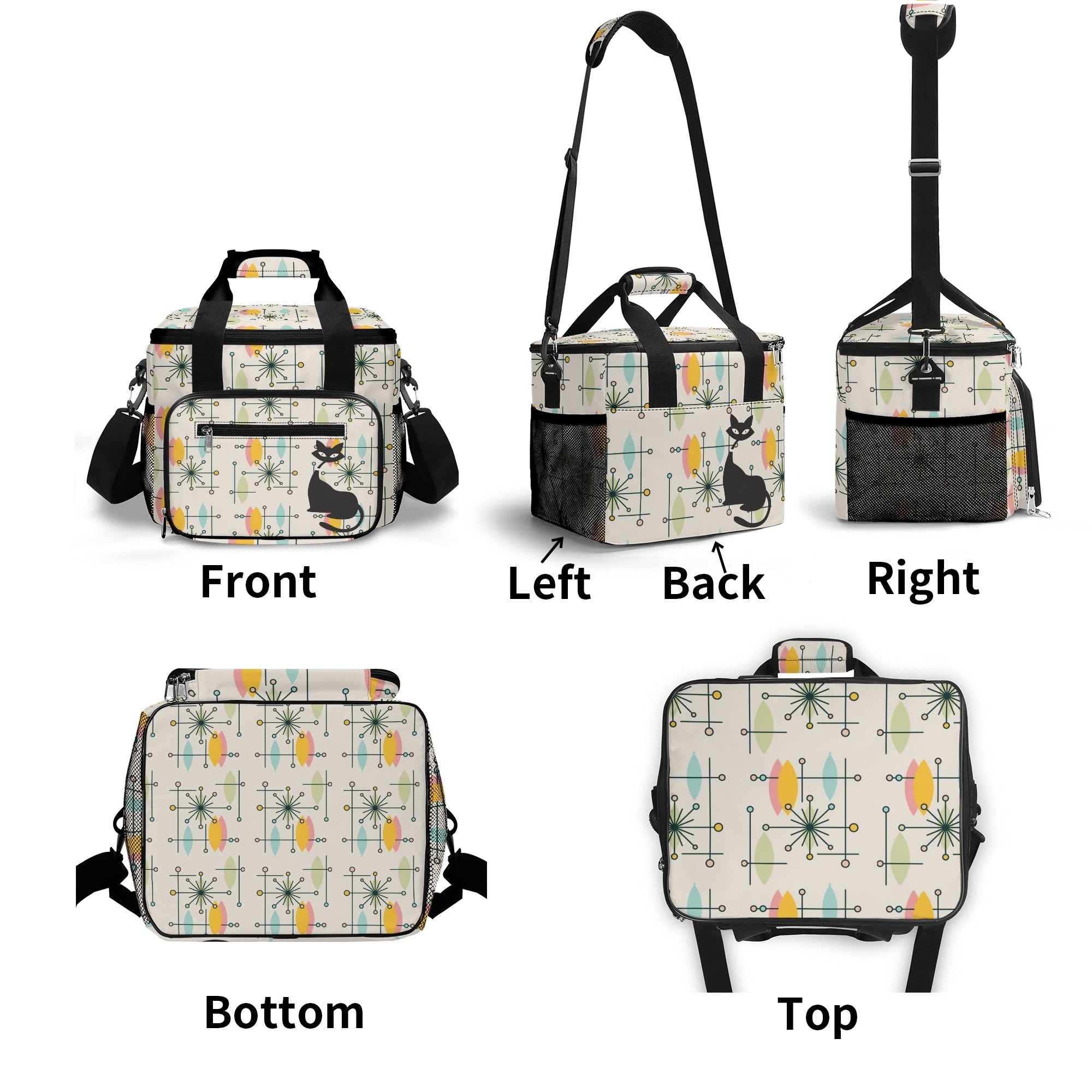 Kate McEnroe New York Atomic Cat Retro Cooler Bag, Mid Century Modern Insulated Lunch Tote, 50s Starburst Boomerang Picnic BagLunch BagsNO5GD10W - 1
