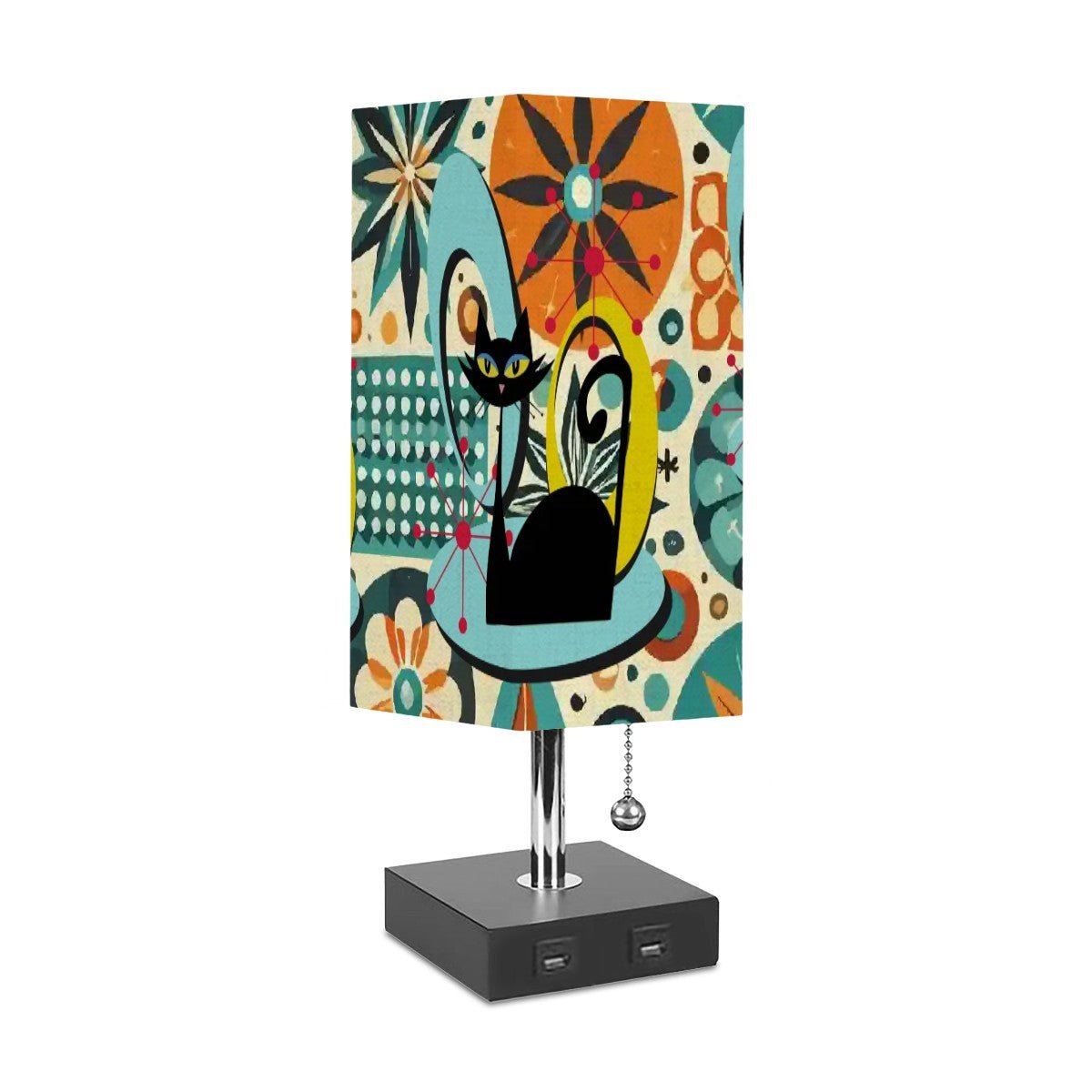Kate McEnroe New York Atomic Cat Retro Desk Lamp, Mid Century Modern Teal Orange Mod Floral Table LightDesk LampsCo7fuEtPOh