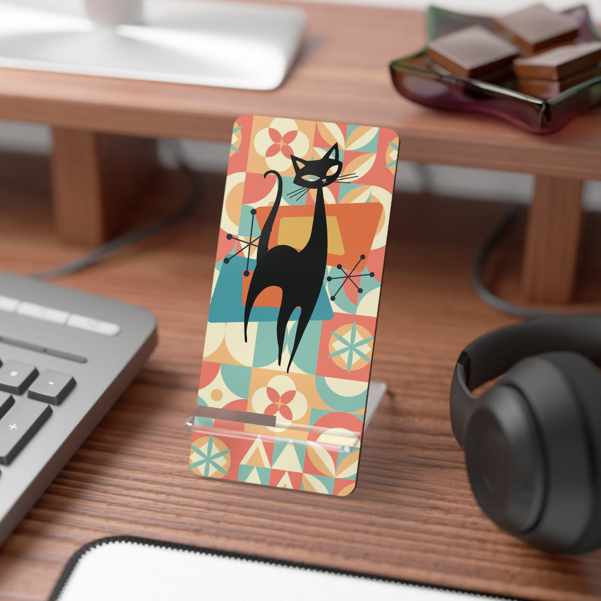 Kate McEnroe New York Atomic Cat Retro Geometric Phone Stand, Mid Century Modern 50s Kitsch Smartphone Holder, Playful MCM Desk AccentMobile Phone Stands94794670638203031099