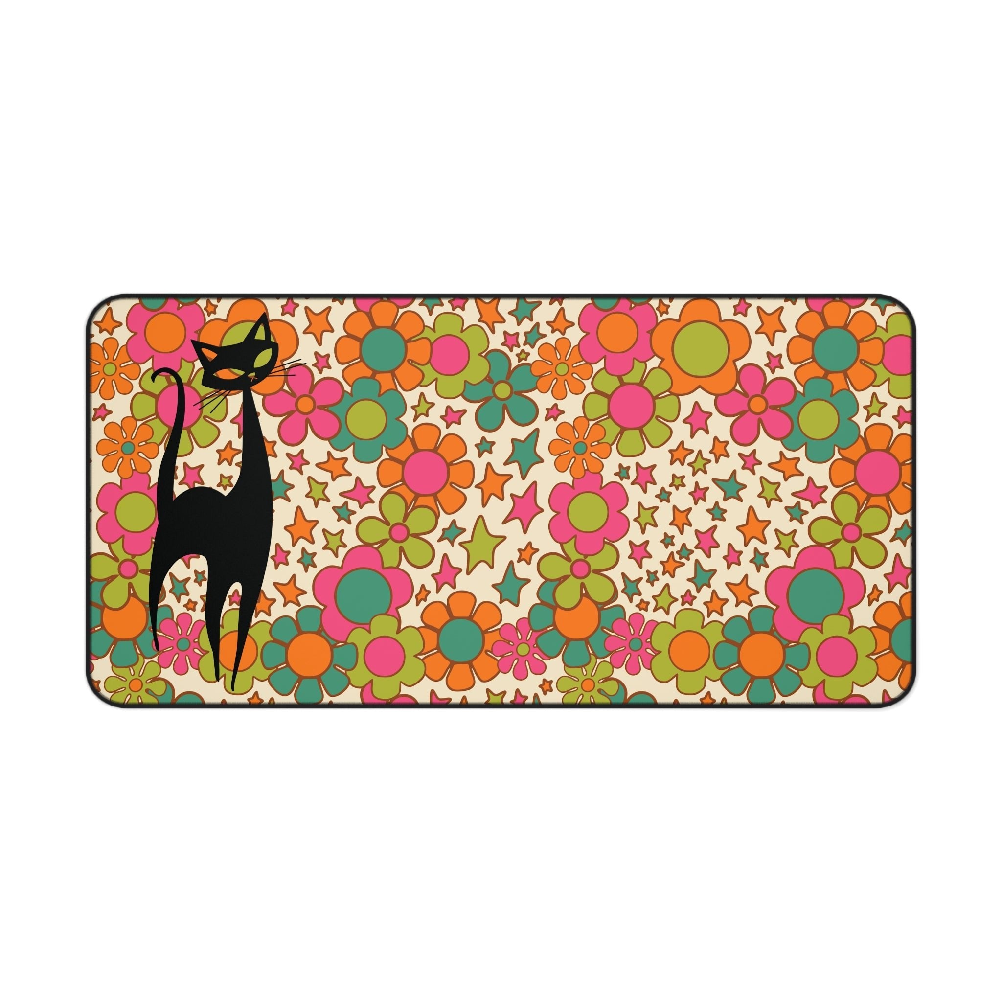 Kate McEnroe New York Atomic Cat Retro Groovy Desk Mat, 70s Flower Power Hippie Office Decor, Mid Century Mod Gaming PadDesk Mats15638730555222538106