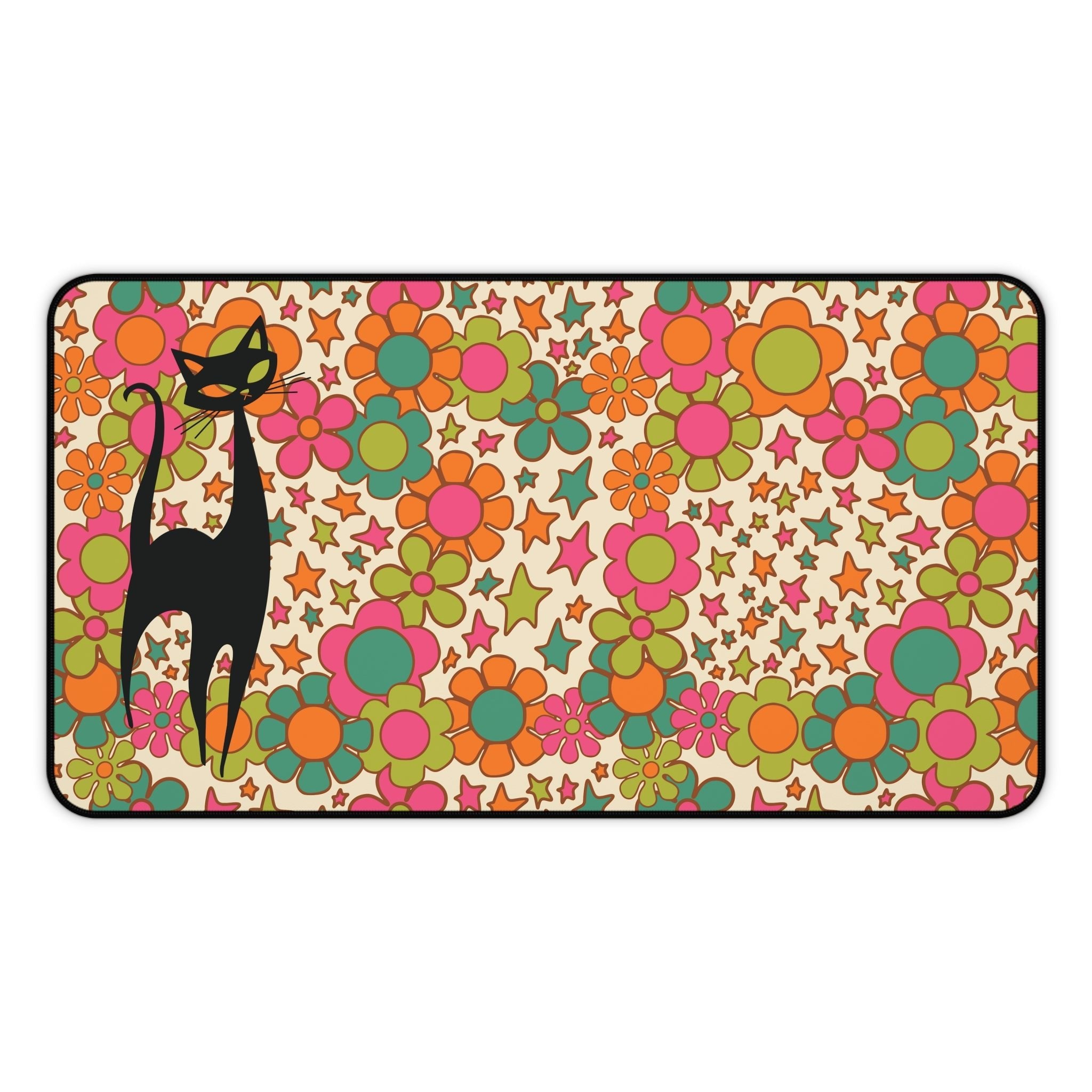 Kate McEnroe New York Atomic Cat Retro Groovy Desk Mat, 70s Flower Power Hippie Office Decor, Mid Century Mod Gaming PadDesk Mats15638730555222538106