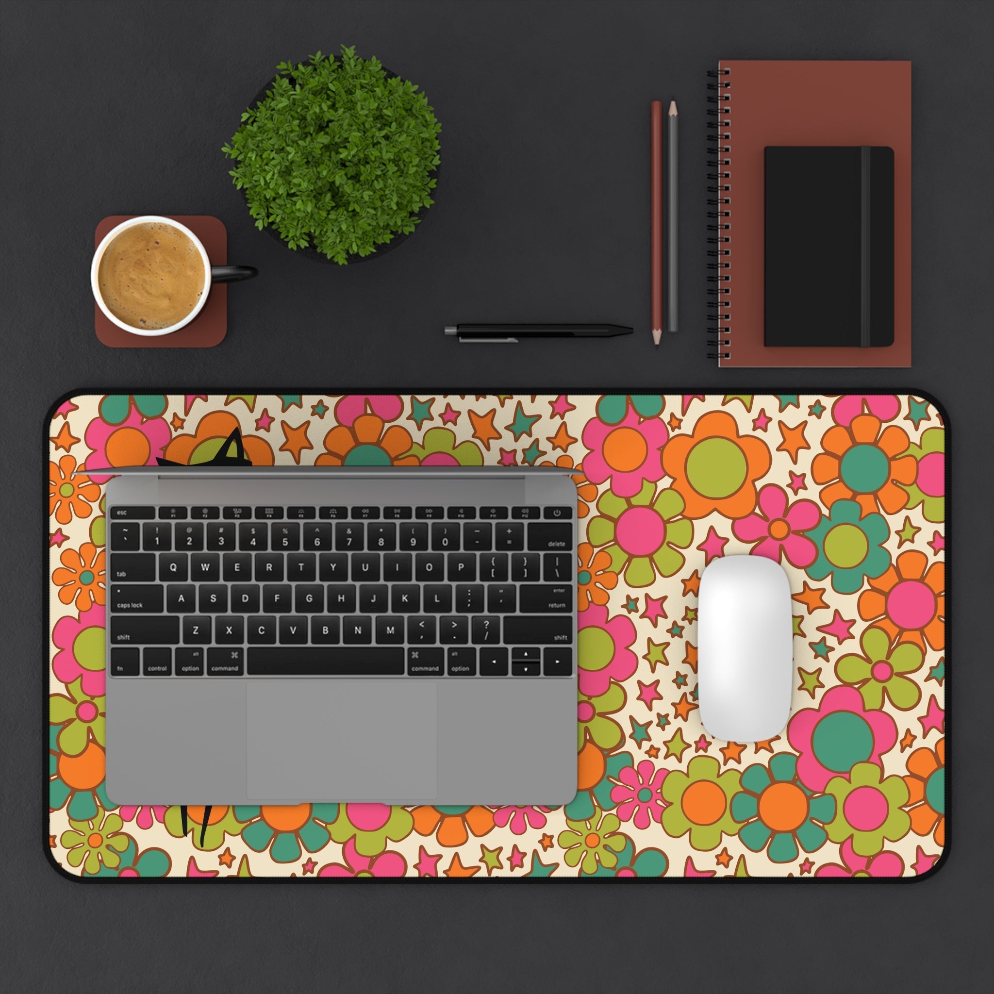 Kate McEnroe New York Atomic Cat Retro Groovy Desk Mat, 70s Flower Power Hippie Office Decor, Mid Century Mod Gaming PadDesk Mats18735535372846066741