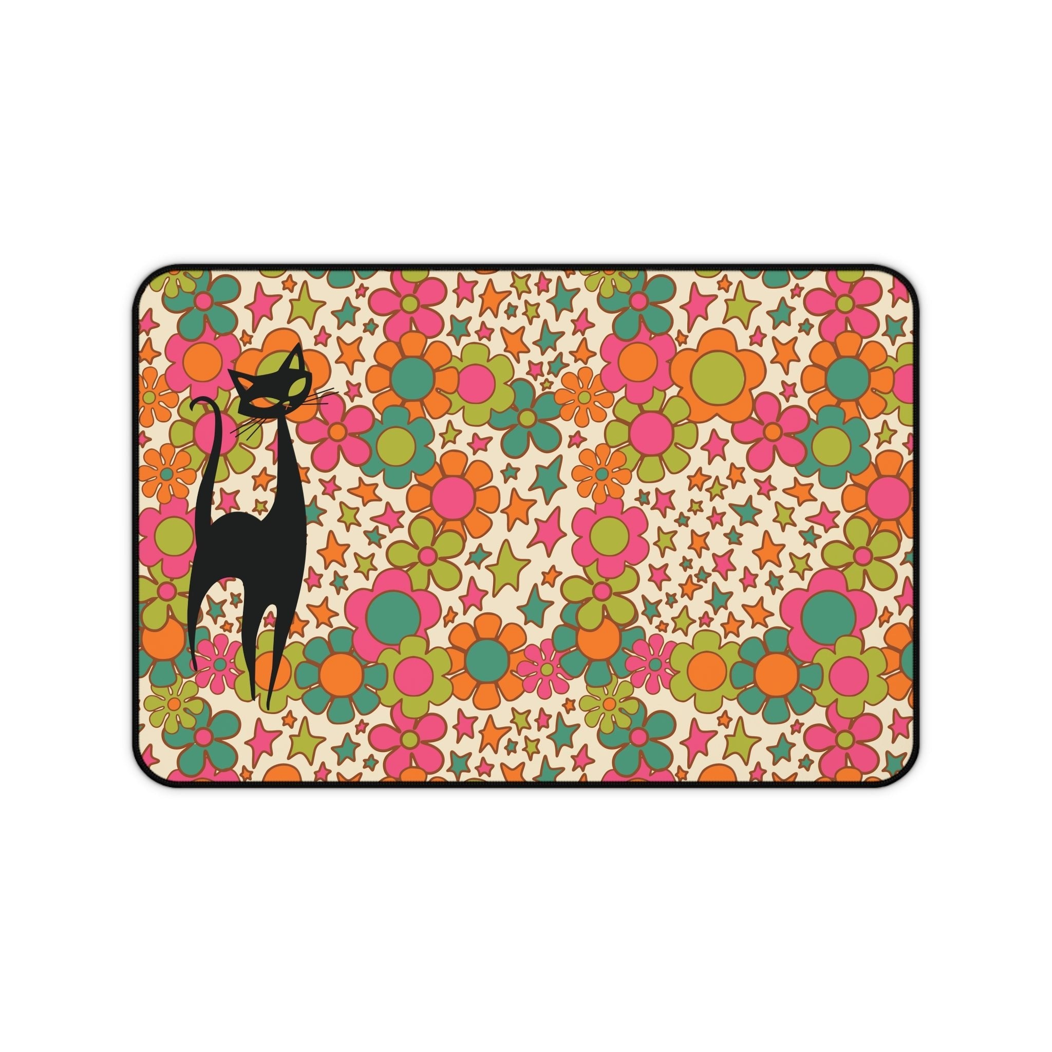 Kate McEnroe New York Atomic Cat Retro Groovy Desk Mat, 70s Flower Power Hippie Office Decor, Mid Century Mod Gaming PadDesk Mats18735535372846066741