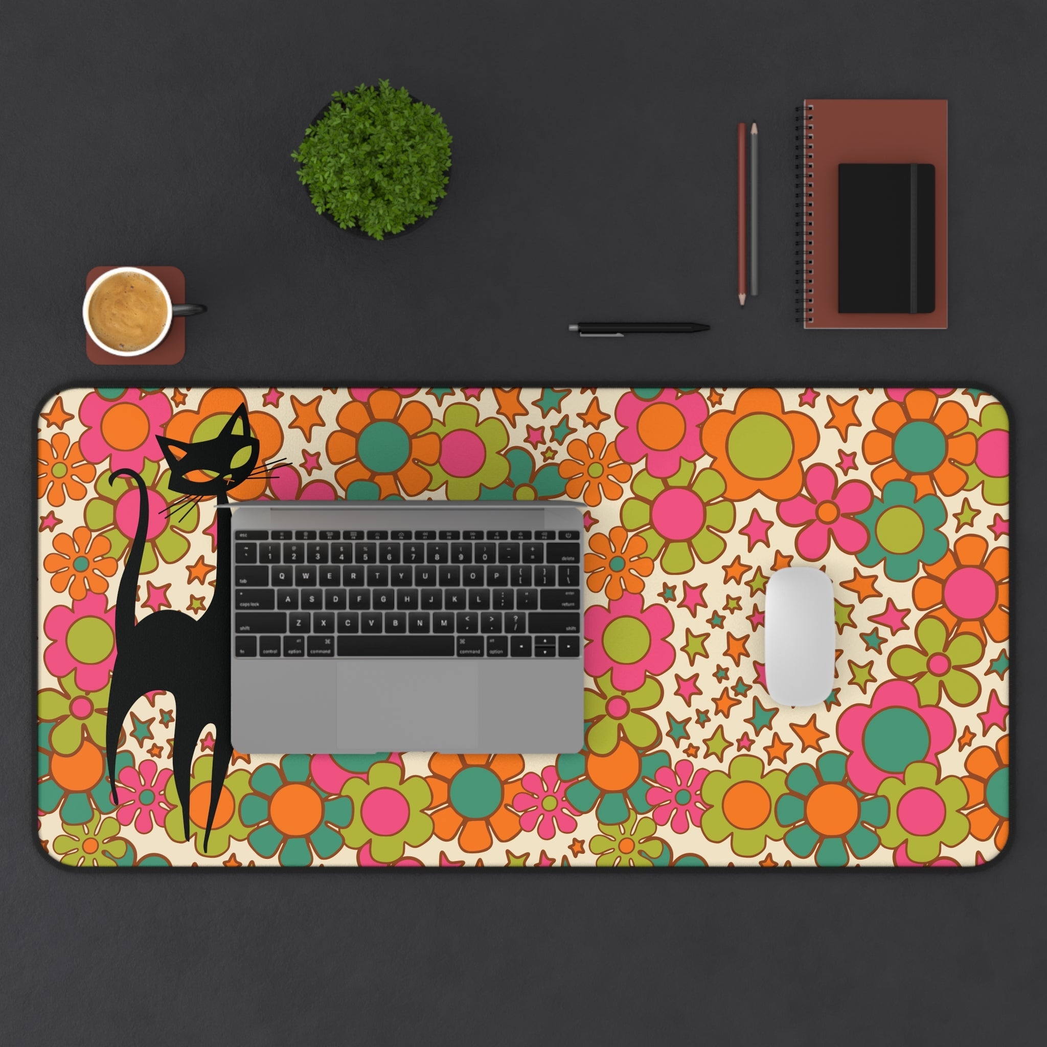 Kate McEnroe New York Atomic Cat Retro Groovy Desk Mat, 70s Flower Power Hippie Office Decor, Mid Century Mod Gaming PadDesk Mats37313313791056319077
