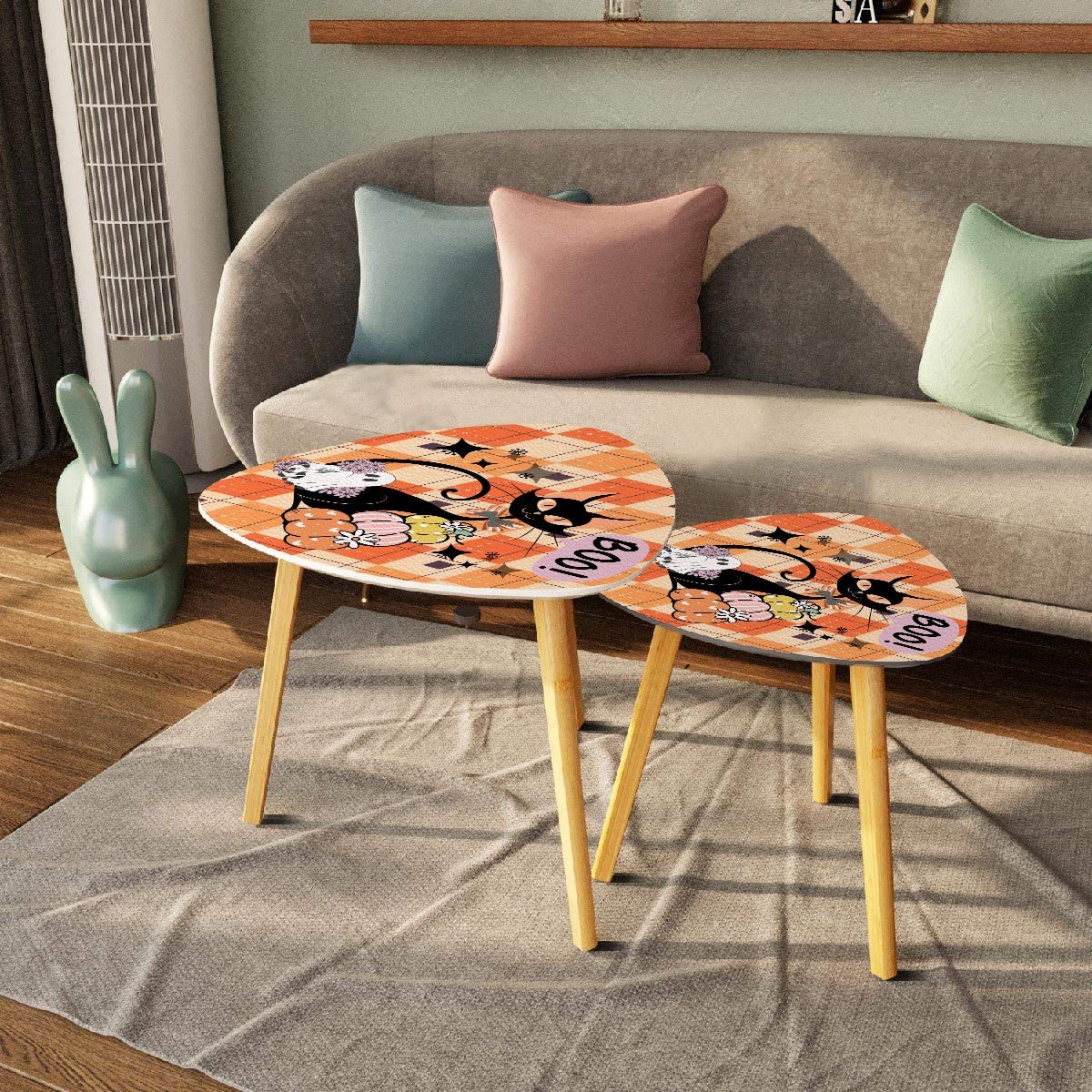 Kate McEnroe New York Atomic Cat Retro Halloween Nesting Tables, Mid Century Modern Ghost Pumpkin AccentNesting TablesYBz92H46jL