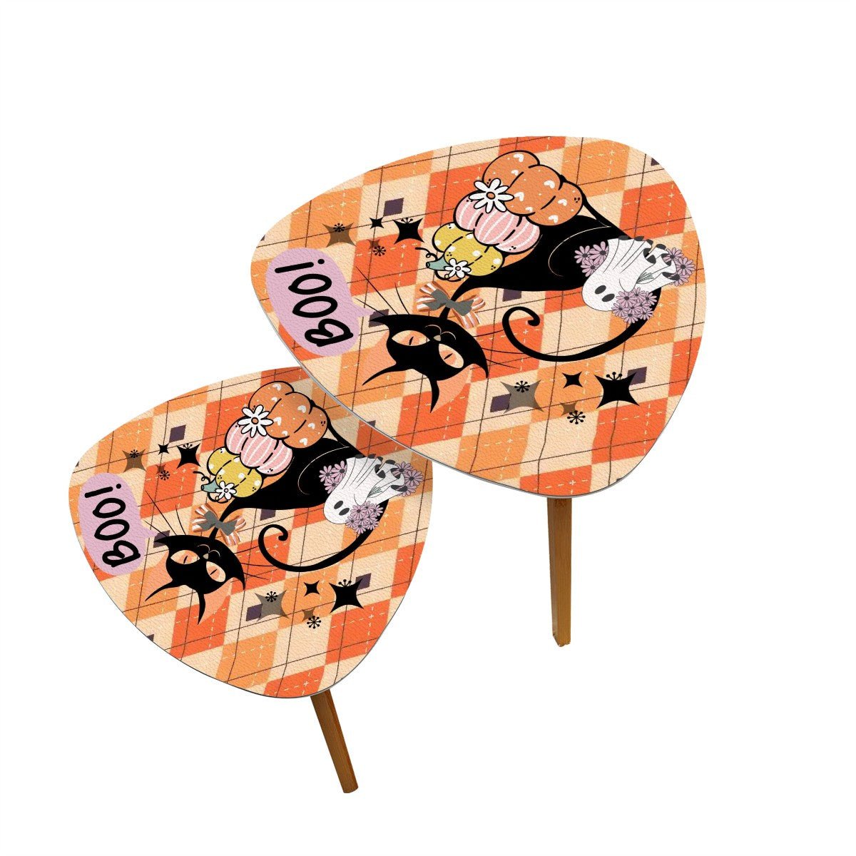 Kate McEnroe New York Atomic Cat Retro Halloween Nesting Tables, Mid Century Modern Ghost Pumpkin AccentNesting TablesYBz92H46jL