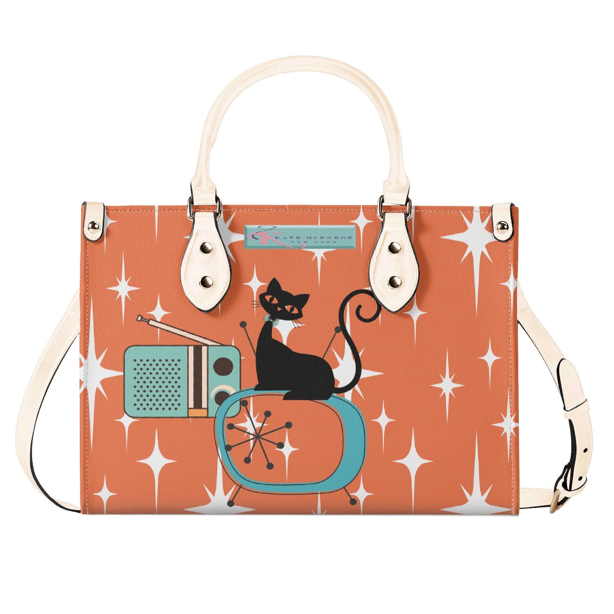 Kate McEnroe New York Atomic Cat Retro Handbag, Mid Century Modern 50s Starburst Purse, Vintage MCM Shoulder BagHandbagsNO58M4PW - 4