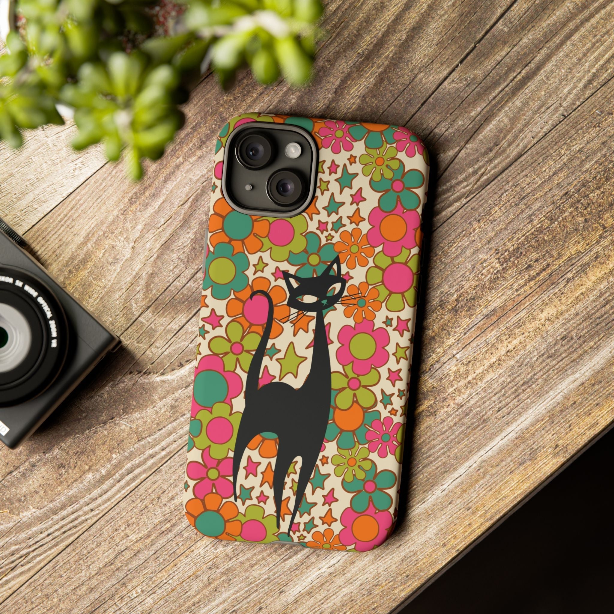 Kate McEnroe New York Atomic Cat Retro iPhone Case, Groovy 60s Flower Power Mid Century Modern Phone Cover, Kitsch Hippie Protective CasePhone Cases10338123273454530755