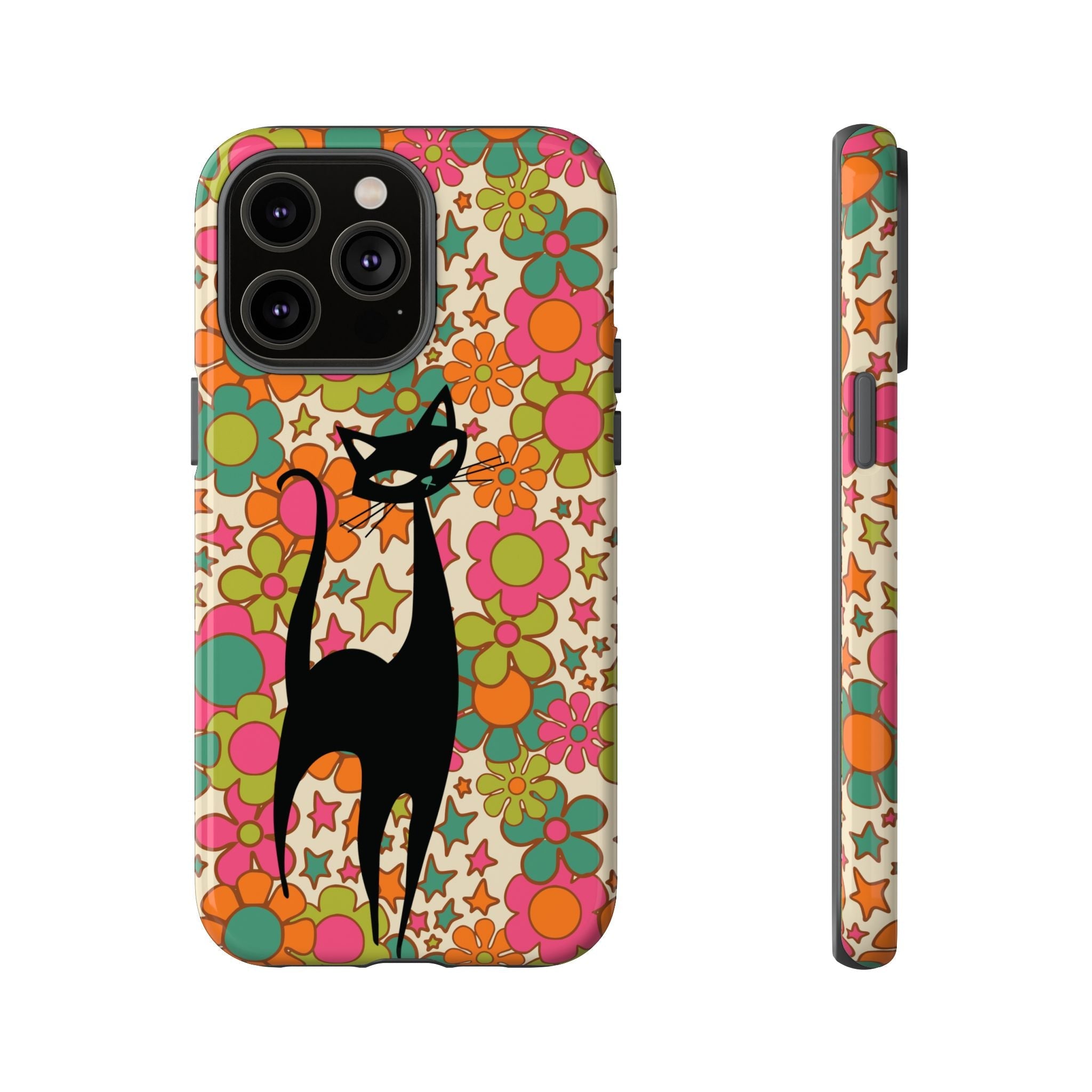 Kate McEnroe New York Atomic Cat Retro iPhone Case, Groovy 60s Flower Power Mid Century Modern Phone Cover, Kitsch Hippie Protective CasePhone Cases11266850095678319425