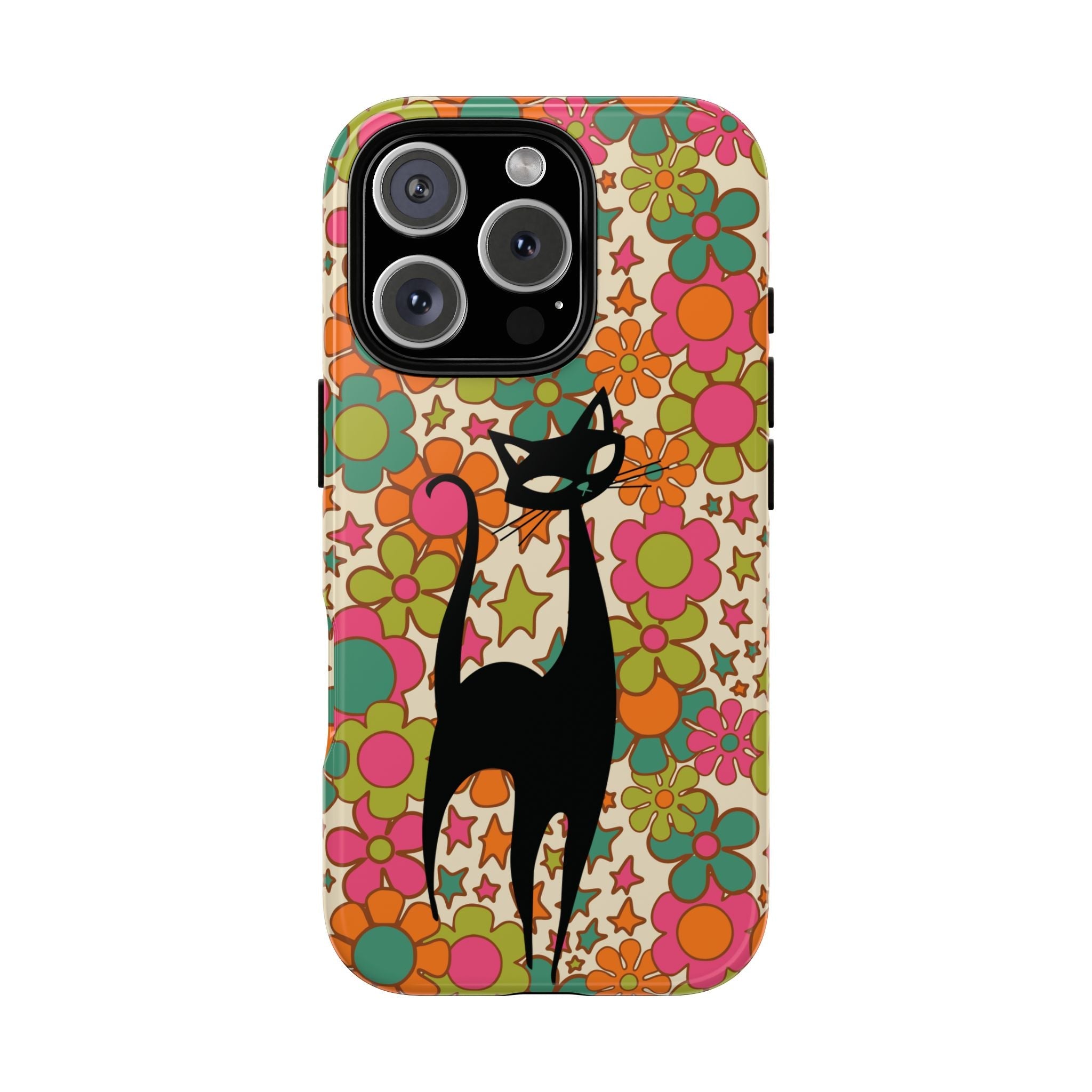 Kate McEnroe New York Atomic Cat Retro iPhone Case, Groovy 60s Flower Power Mid Century Modern Phone Cover, Kitsch Hippie Protective CasePhone Cases19952613466123379069