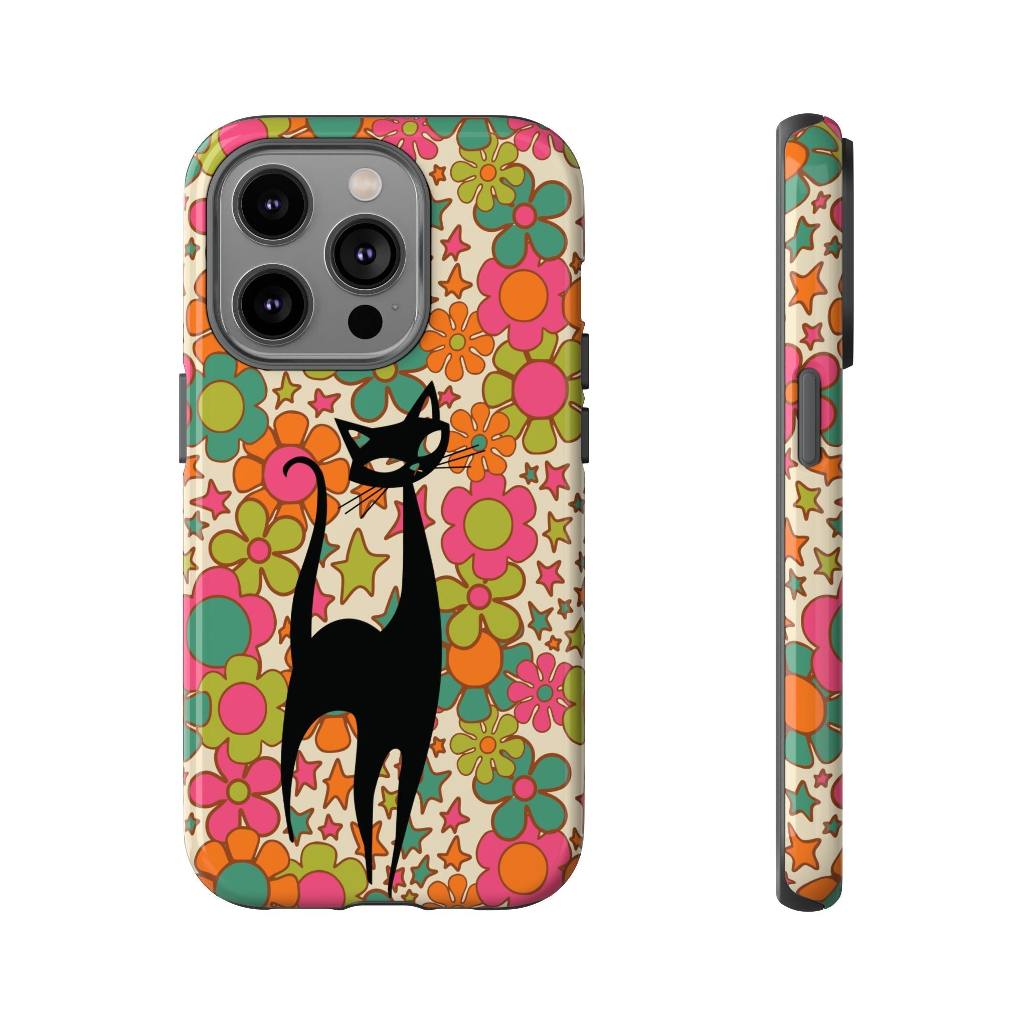 Kate McEnroe New York Atomic Cat Retro iPhone Case, Groovy 60s Flower Power Mid Century Modern Phone Cover, Kitsch Hippie Protective CasePhone Cases30109666226514200209