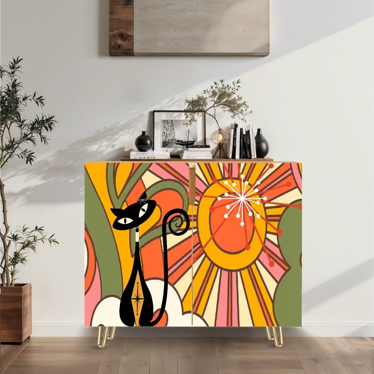 Kate McEnroe New York Atomic Cat Retro Kitsch 70s Groovy Sunburst Storage Cabinet, Mid Century Modern CredenzaStorage CabinetsIxibEsRL32