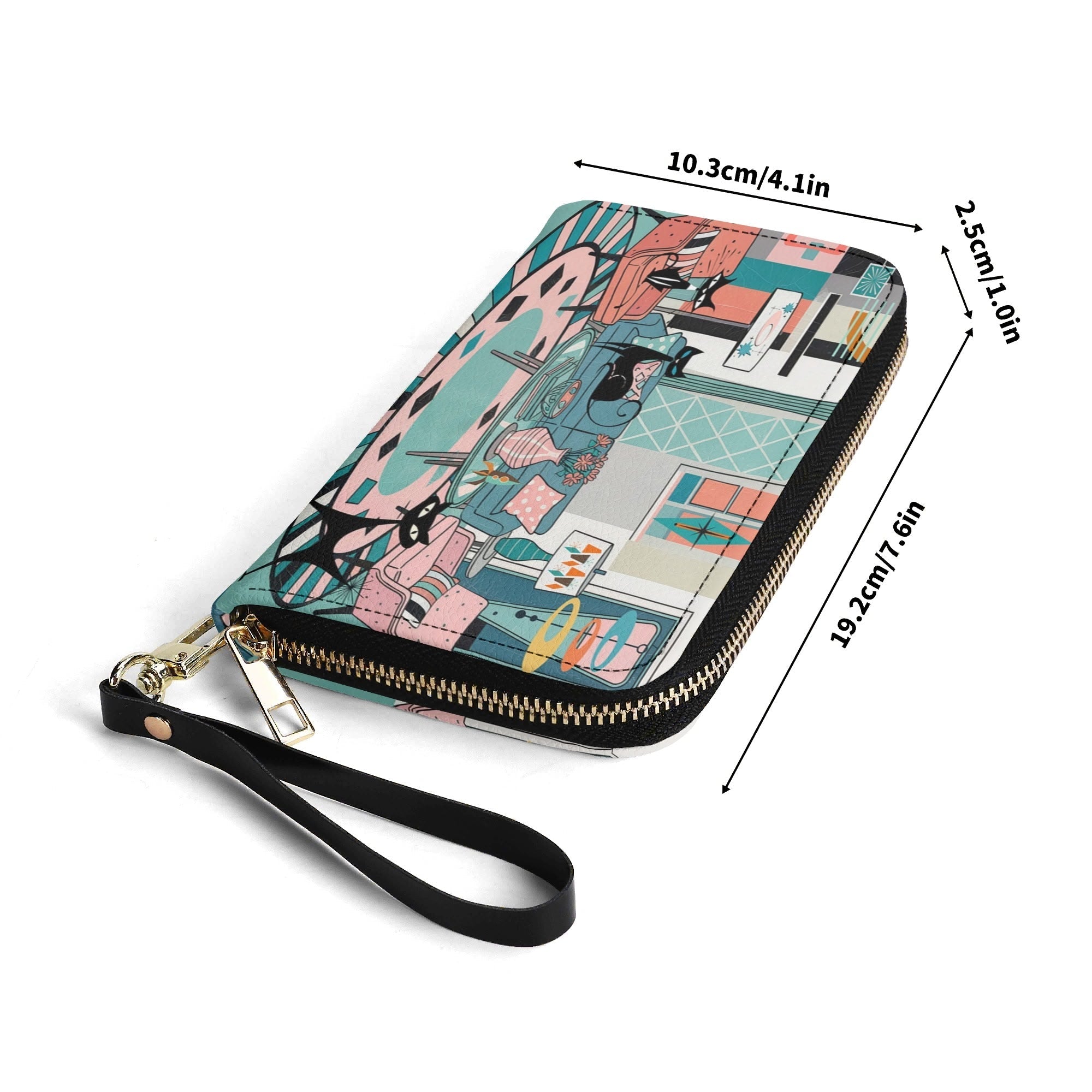Kate McEnroe New York Atomic Cat Retro Lounge Wallet, Mid Century Modern Zip ClutchWalletsN7MG27RW - 2