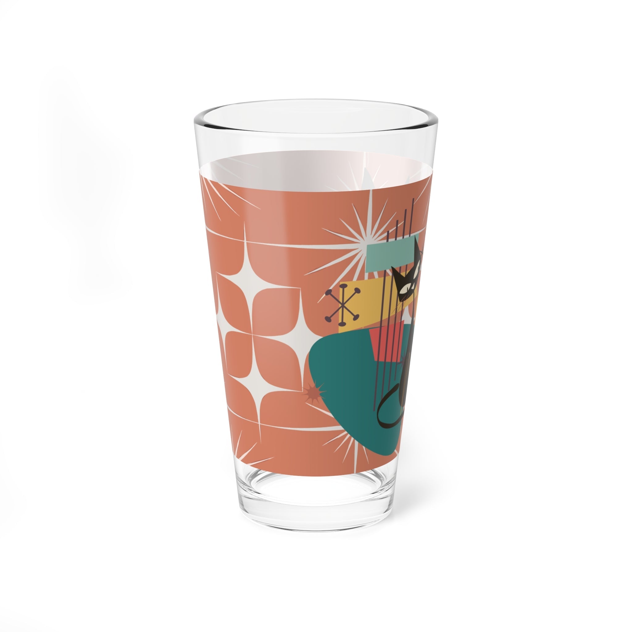 Kate McEnroe New York Atomic Cat Retro Mid Century Modern Cocktail Mocktail Pint Glass, 50s Kitsch Sexton Cat Starburst Drinking Glass, MCM BarwarePint Glasses12443883155848572558