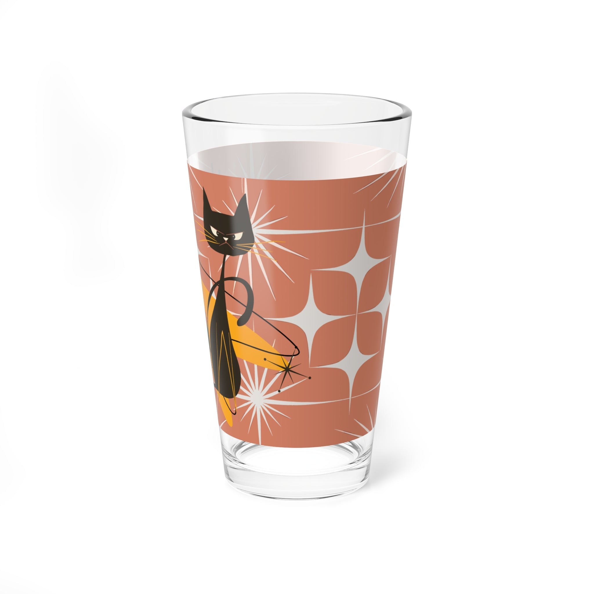 Kate McEnroe New York Atomic Cat Retro Mid Century Modern Cocktail Mocktail Pint Glass, 50s Kitsch Sexton Cat Starburst Drinking Glass, MCM BarwarePint Glasses12443883155848572558