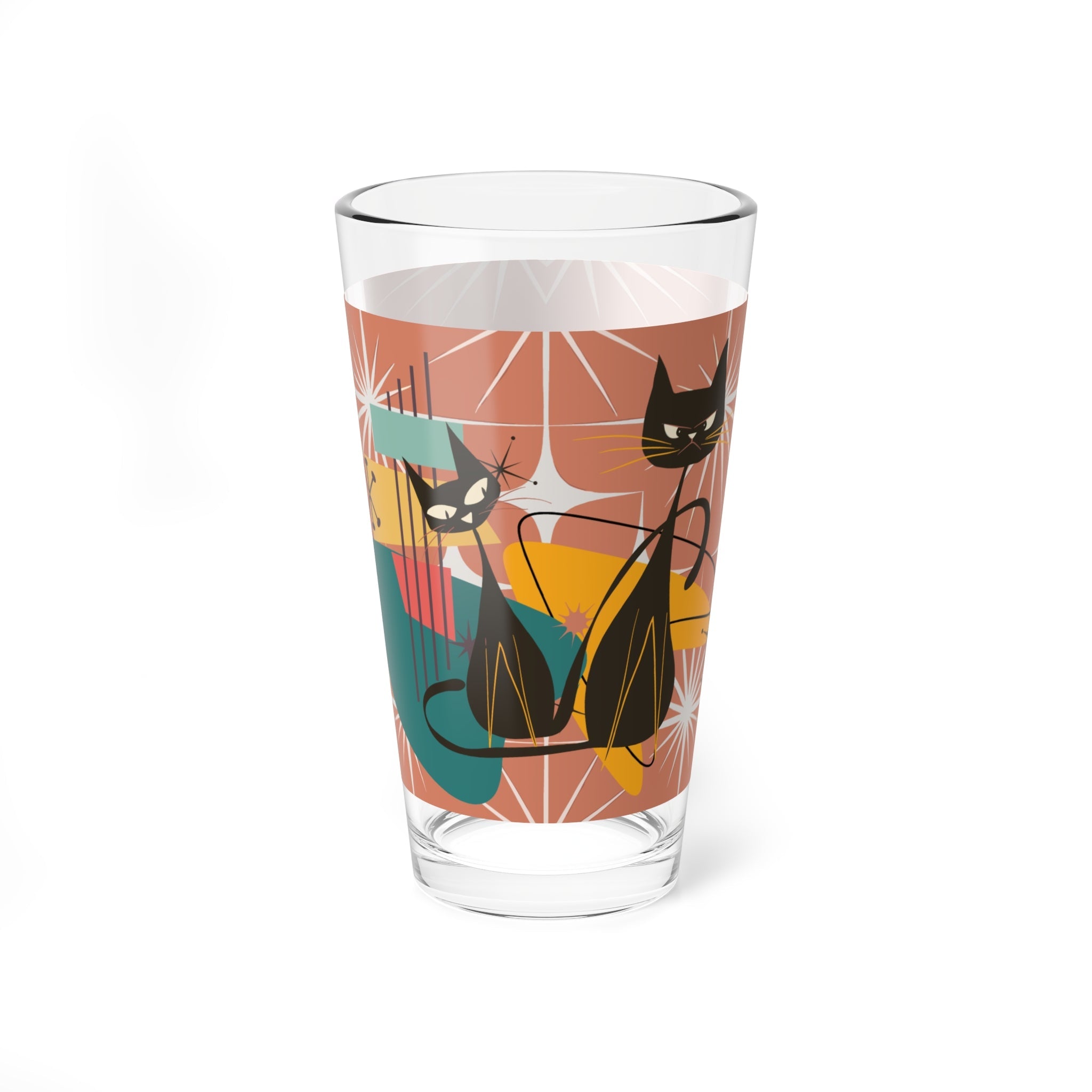 Kate McEnroe New York Atomic Cat Retro Mid Century Modern Cocktail Mocktail Pint Glass, 50s Kitsch Sexton Cat Starburst Drinking Glass, MCM BarwarePint Glasses12443883155848572558
