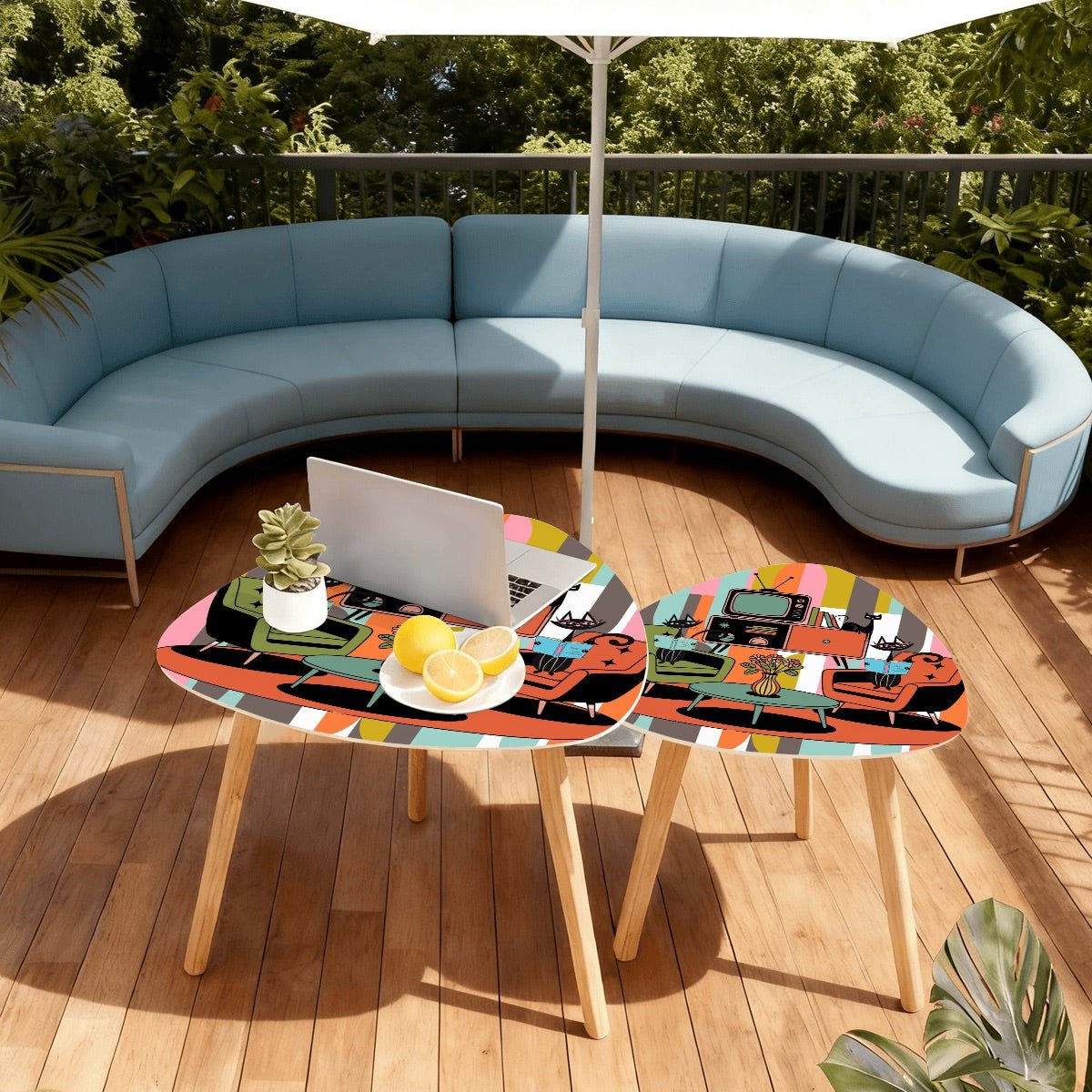 Kate McEnroe New York Atomic Cat Retro Nesting Tables, Mid Century Modern Striped Accent FurnitureNesting TablesIM8uIPvBuJ
