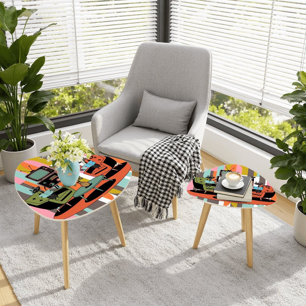 Kate McEnroe New York Atomic Cat Retro Nesting Tables, Mid Century Modern Striped Accent FurnitureNesting TablesIM8uIPvBuJ