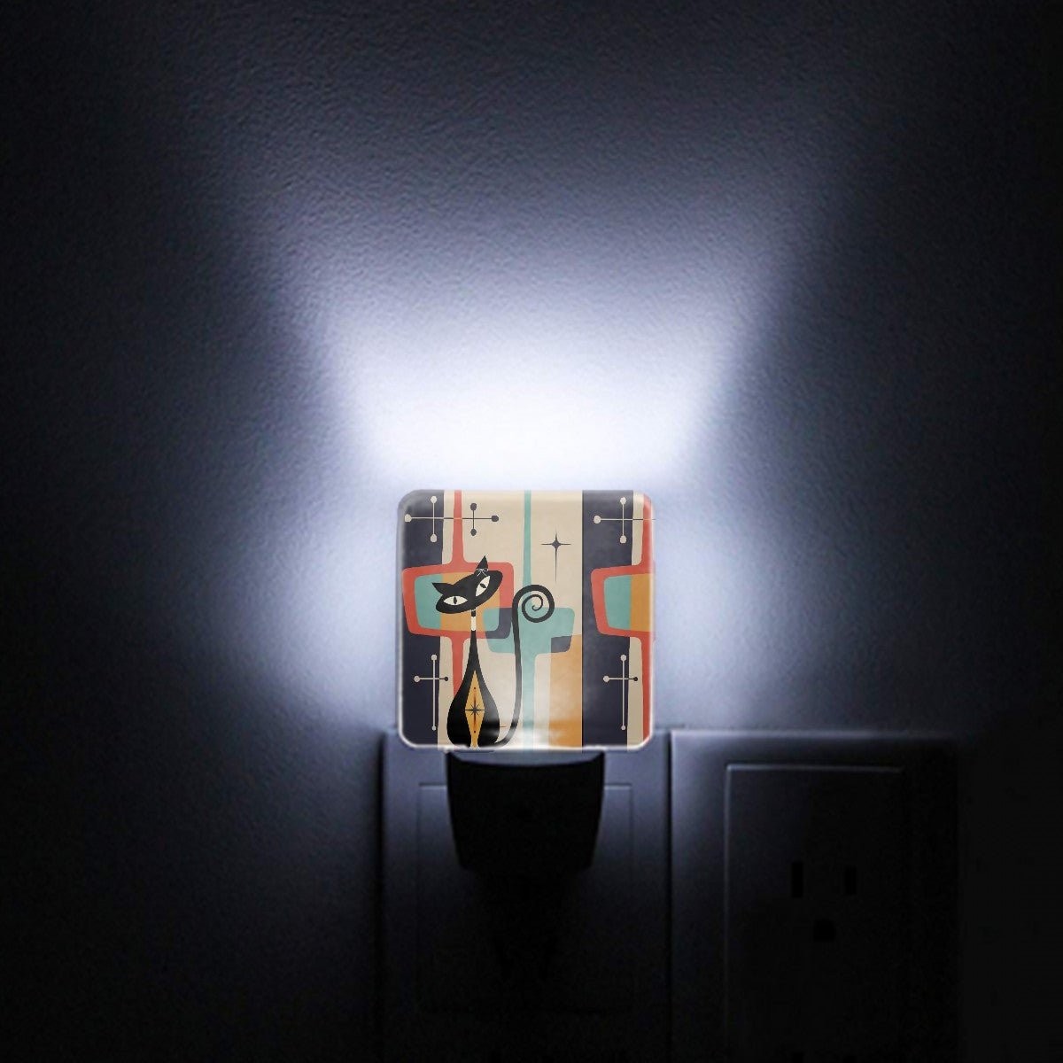 Kate McEnroe New York Atomic Cat Retro Night Light, Mid Century Modern 50s Kitsch Orange Aqua Plug In LightNight LightsCNujDYwdjy