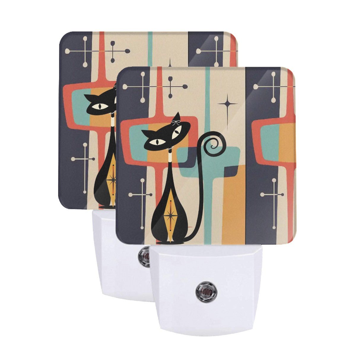 Kate McEnroe New York Atomic Cat Retro Night Light, Mid Century Modern 50s Kitsch Orange Aqua Plug In LightNight LightsCNujDYwdjy