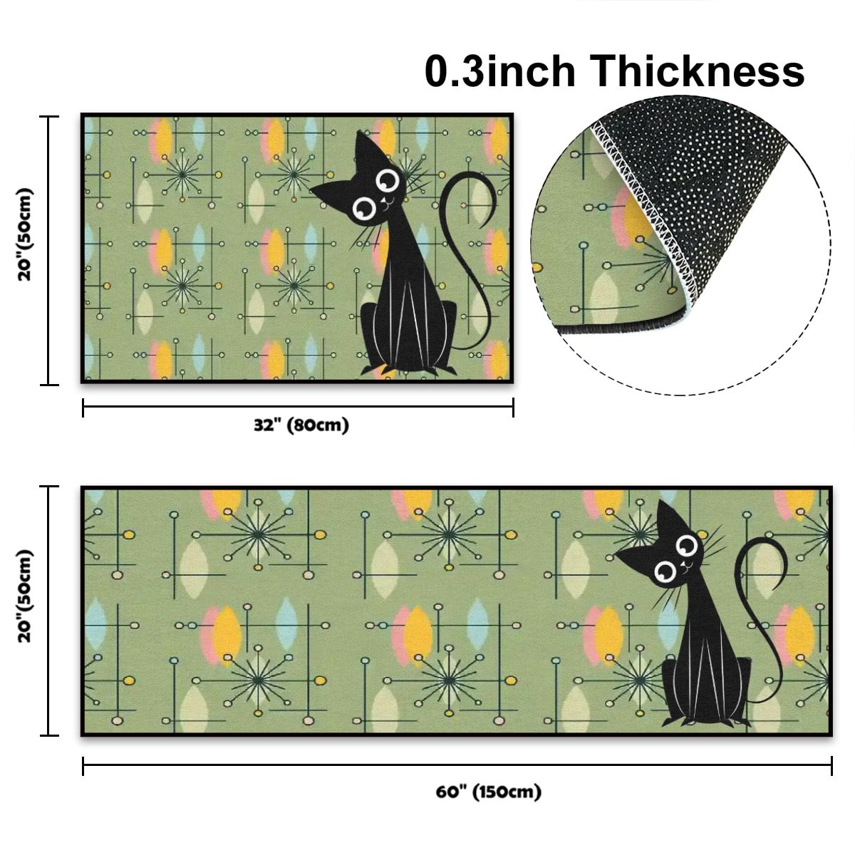 Kate McEnroe New York Atomic Cat Retro Starburst Mid Century Modern Kitchen Rug SetKitchen Floor MatsUa04dh29qZ