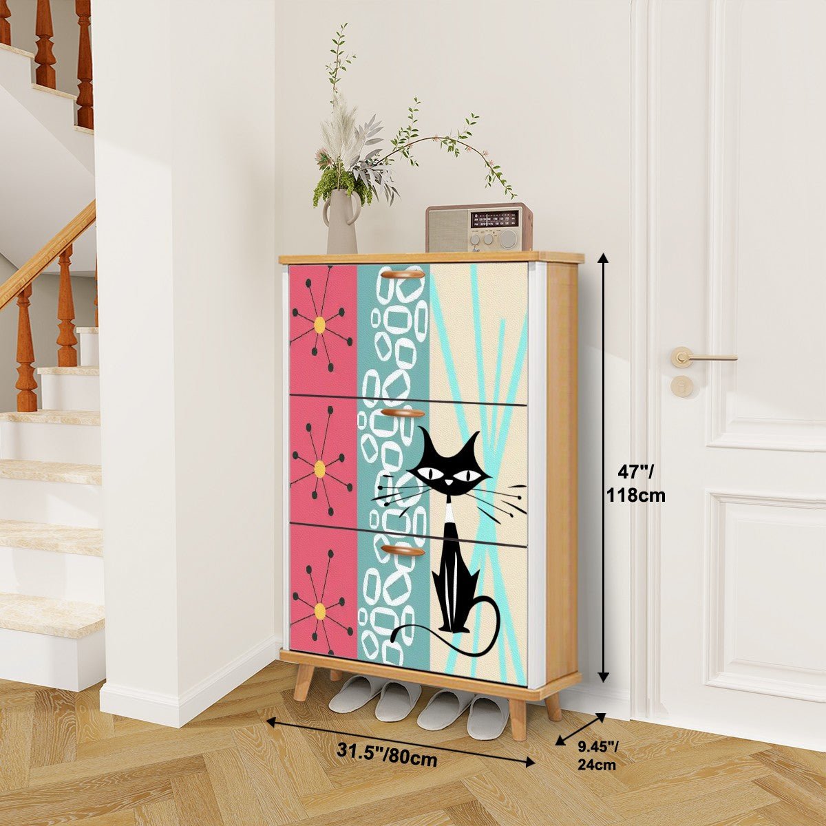 Kate McEnroe New York Atomic Cat Retro Starburst Shoe Organizer, Mid Century Modern Entryway UnitShoe StorageQ1rWiAoMHO