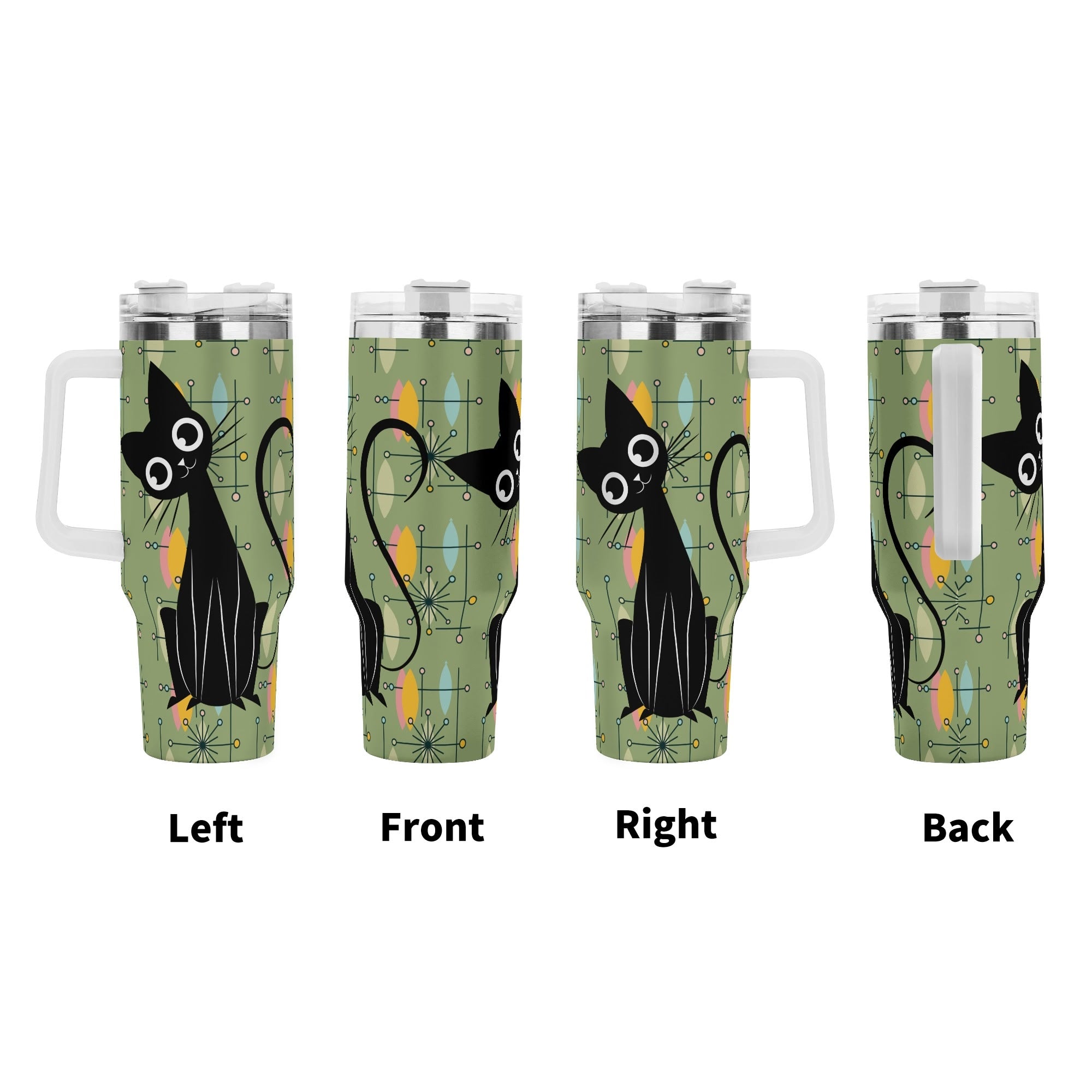 Kate McEnroe New York Atomic Cat Retro Starburst Tumbler, Mid Century Modern Green Drinkware, Whimsical MCM Travel MugTumblersNGZRGE5W - 1