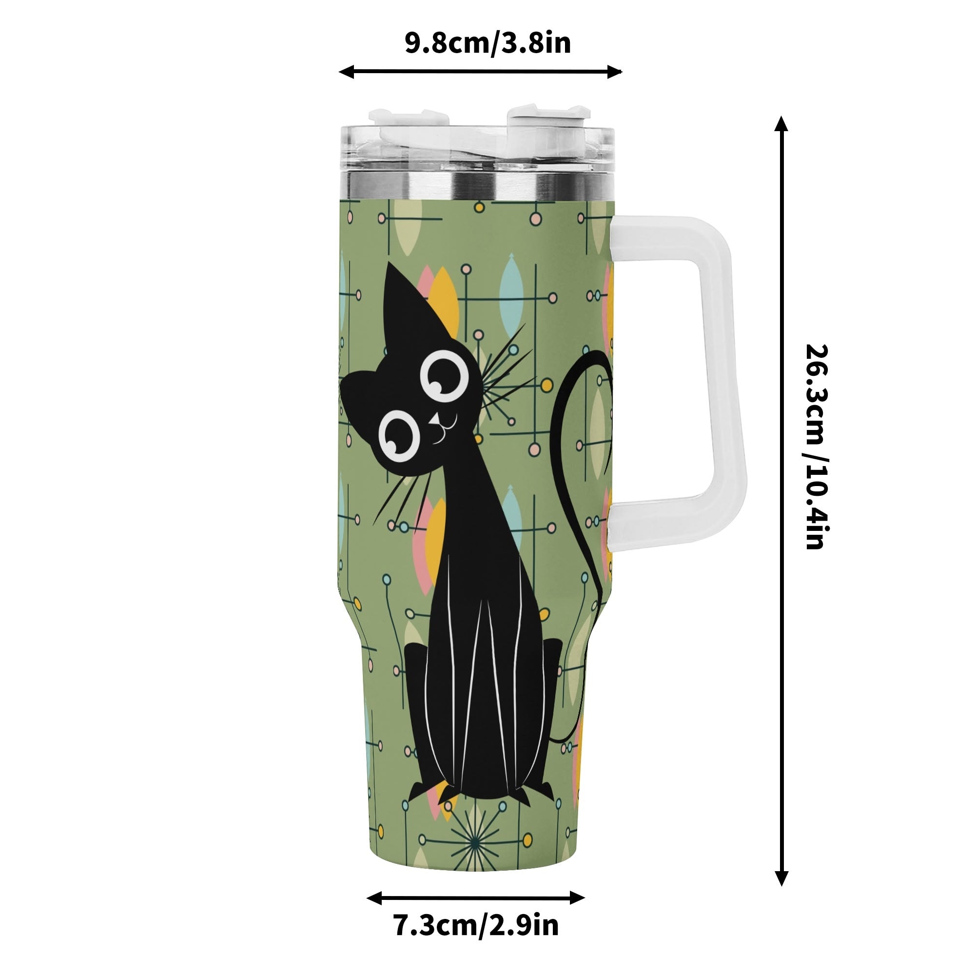 Kate McEnroe New York Atomic Cat Retro Starburst Tumbler, Mid Century Modern Green Drinkware, Whimsical MCM Travel MugTumblersNGZRGE5W - 1