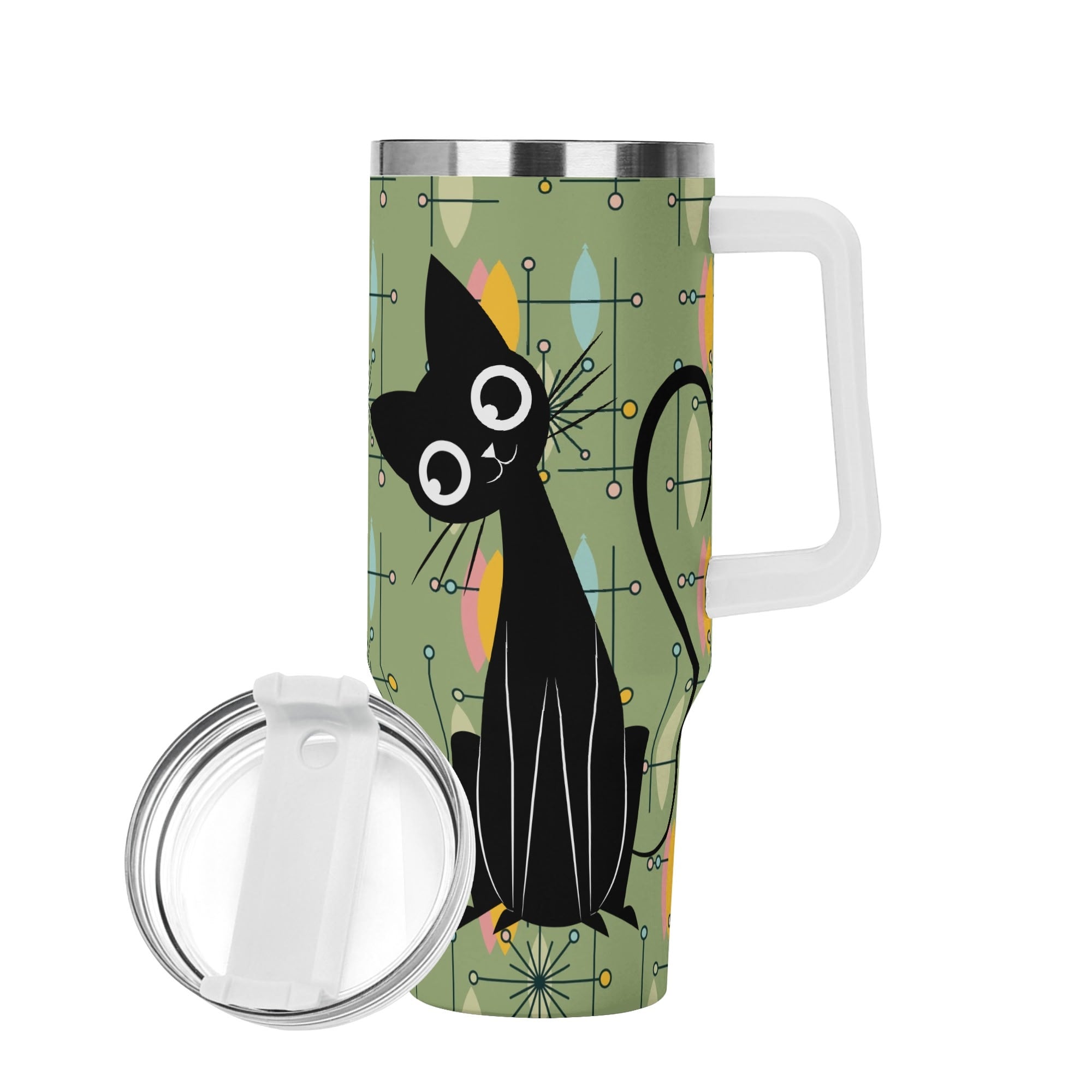 Kate McEnroe New York Atomic Cat Retro Starburst Tumbler, Mid Century Modern Green Drinkware, Whimsical MCM Travel MugTumblersNGZRGE5W - 1