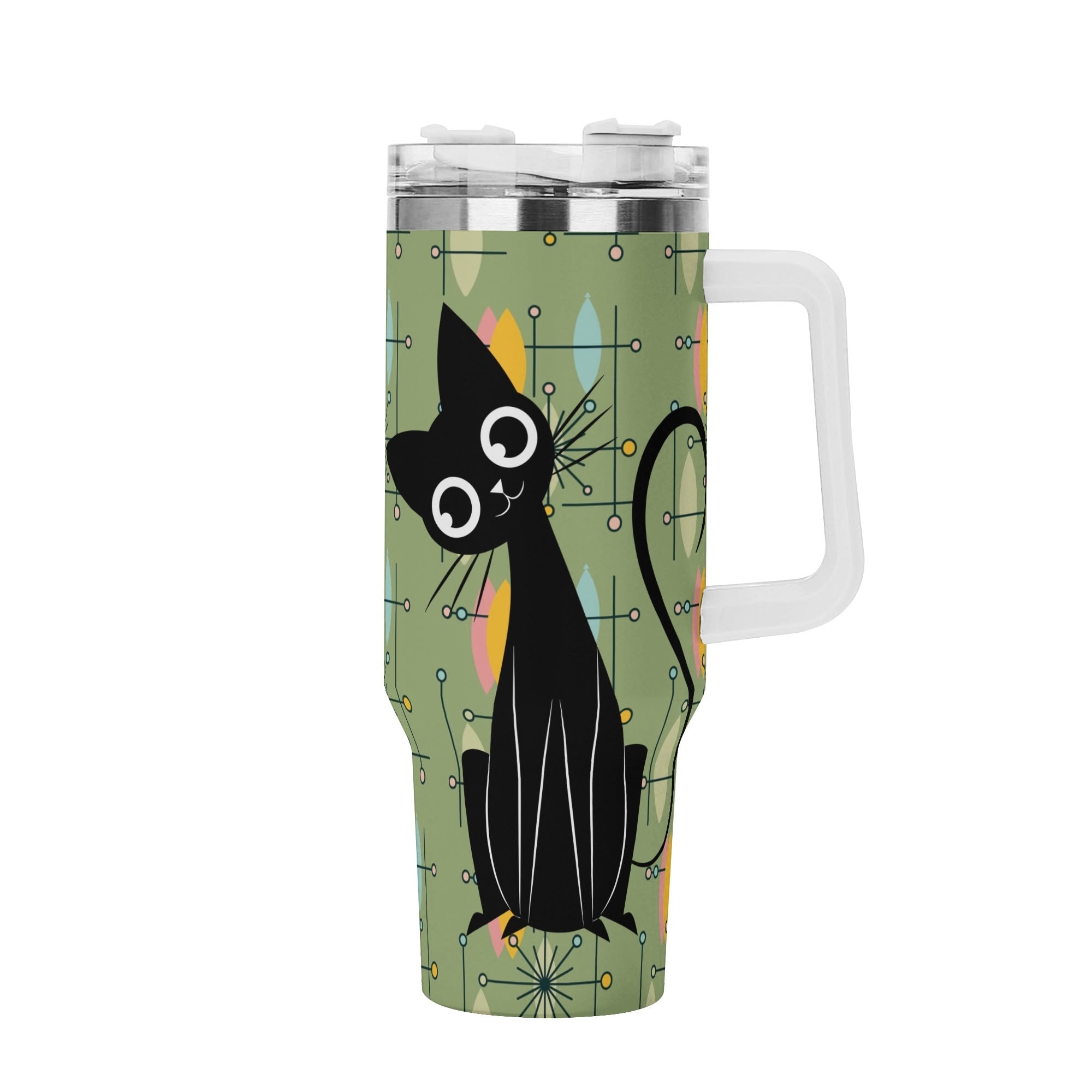 Kate McEnroe New York Atomic Cat Retro Starburst Tumbler, Mid Century Modern Green Drinkware, Whimsical MCM Travel MugTumblersNGZRGE5W - 1