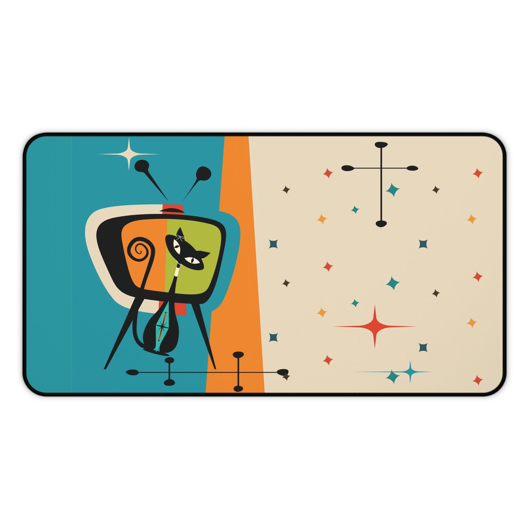 Kate McEnroe New York Atomic Cat Retro TV Desk Mat, Mid Century Modern Office Mouse Pad, Starburst Mod Computer MatDesk Mats35002703779876327260