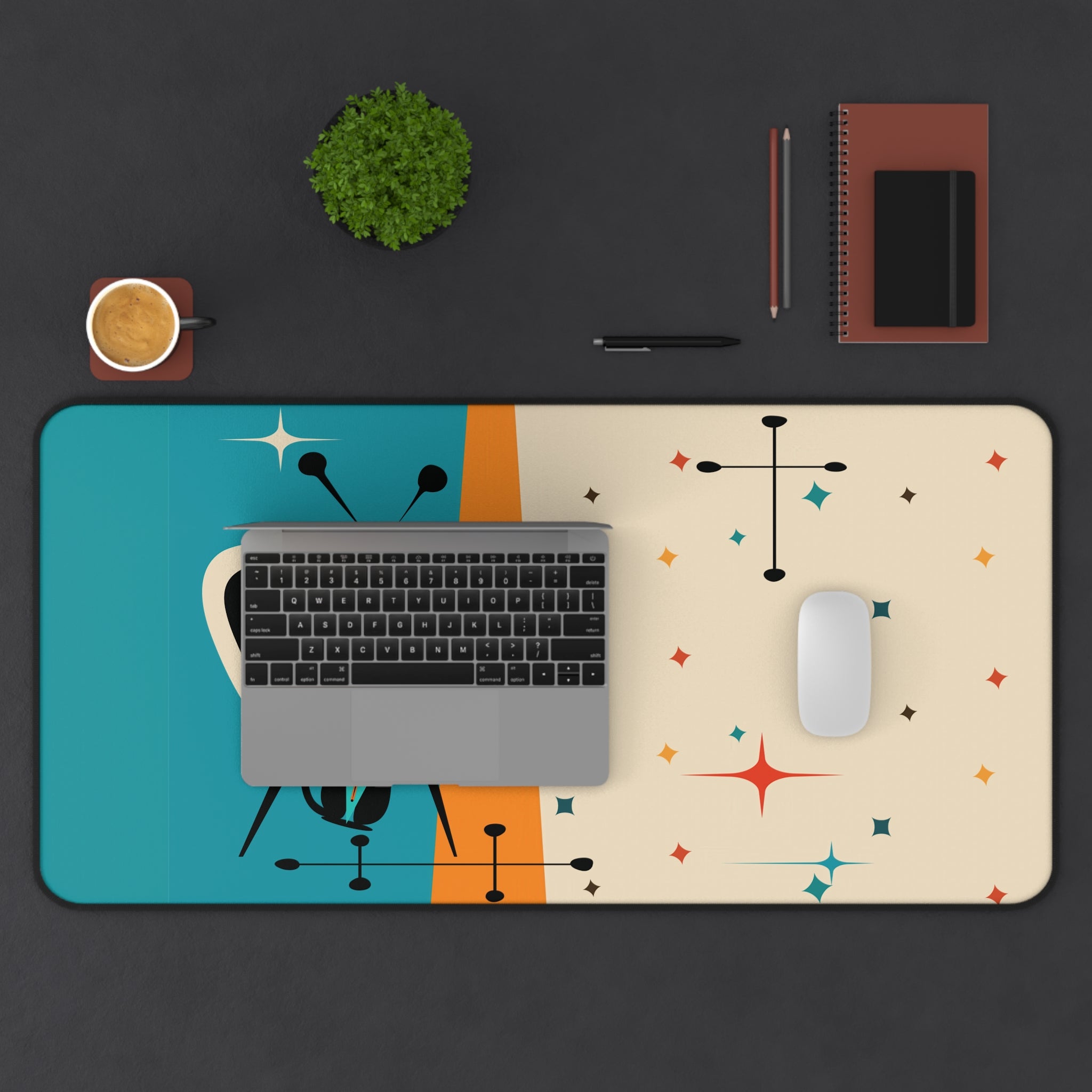 Kate McEnroe New York Atomic Cat Retro TV Desk Mat, Mid Century Modern Office Mouse Pad, Starburst Mod Computer MatDesk Mats35002703779876327260