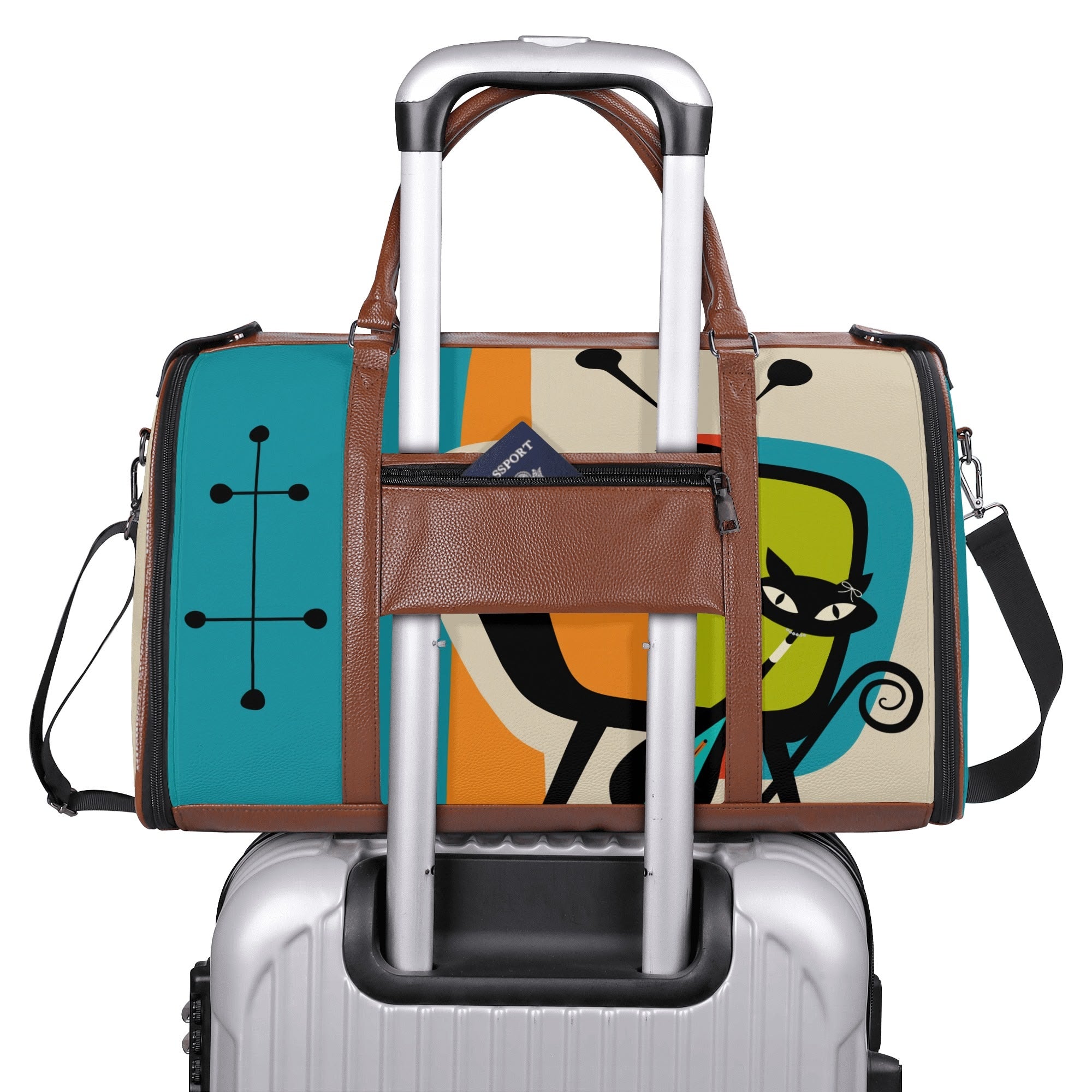 Kate McEnroe New York Atomic Cat Retro TV Foldable Duffel Bag, Mid Century Modern Space Age Mod Travel WeekenderDuffel BagsY57Q7QPW - 1