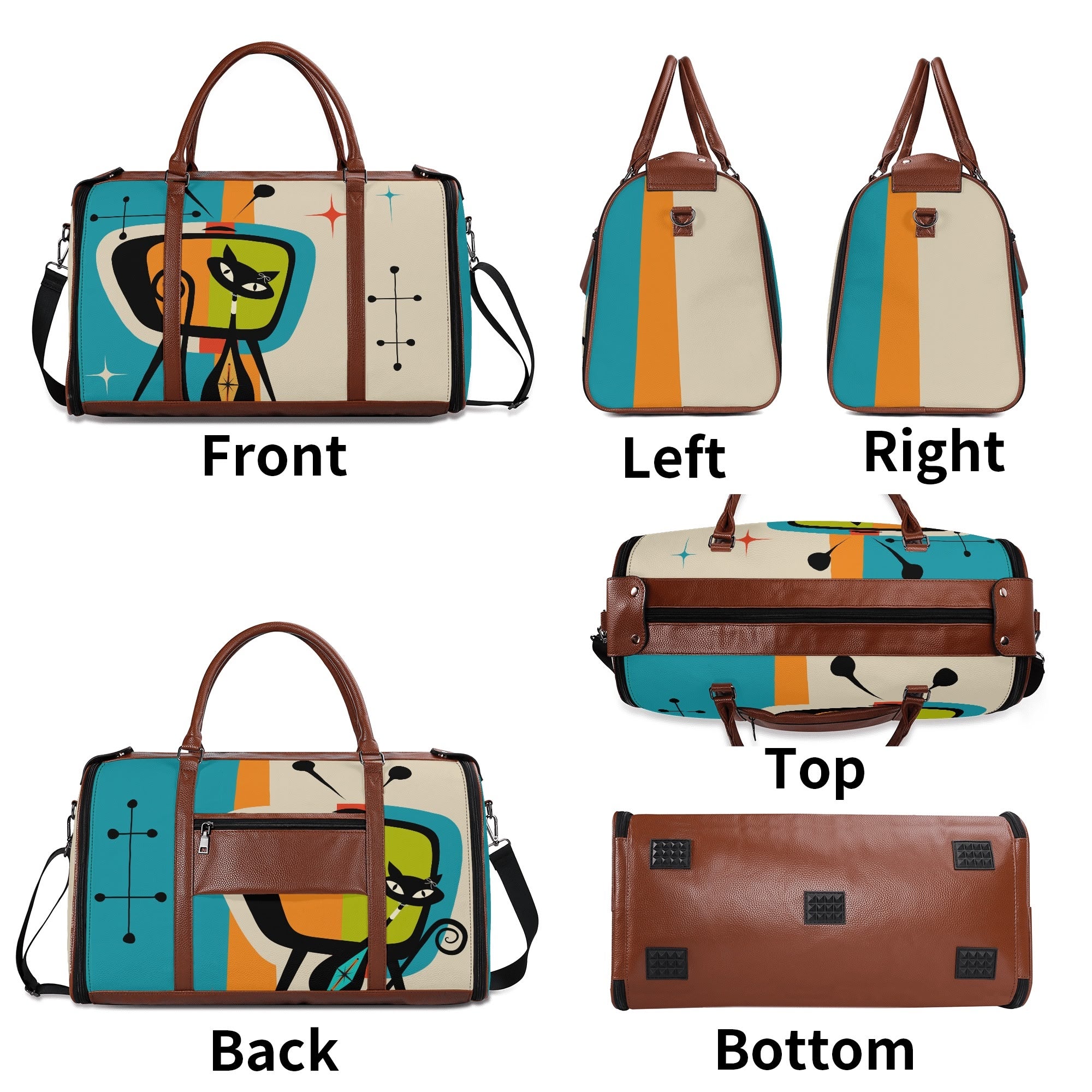 Kate McEnroe New York Atomic Cat Retro TV Foldable Duffel Bag, Mid Century Modern Space Age Mod Travel WeekenderDuffel BagsY57Q7QPW - 1