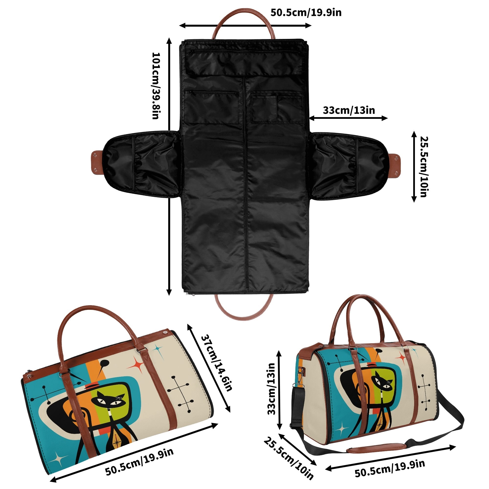 Kate McEnroe New York Atomic Cat Retro TV Foldable Duffel Bag, Mid Century Modern Space Age Mod Travel WeekenderDuffel BagsY57Q7QPW - 1