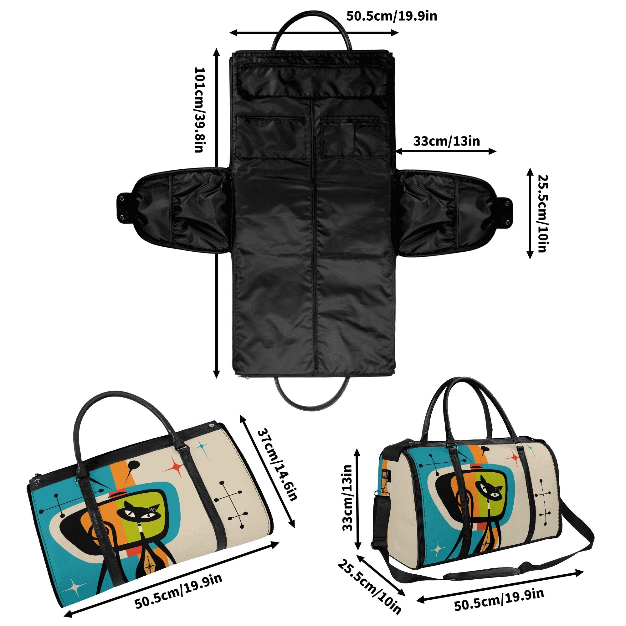 Kate McEnroe New York Atomic Cat Retro TV Foldable Duffel Bag, Mid Century Modern Space Age Mod Travel WeekenderDuffel BagsY57Q7QPW - 2