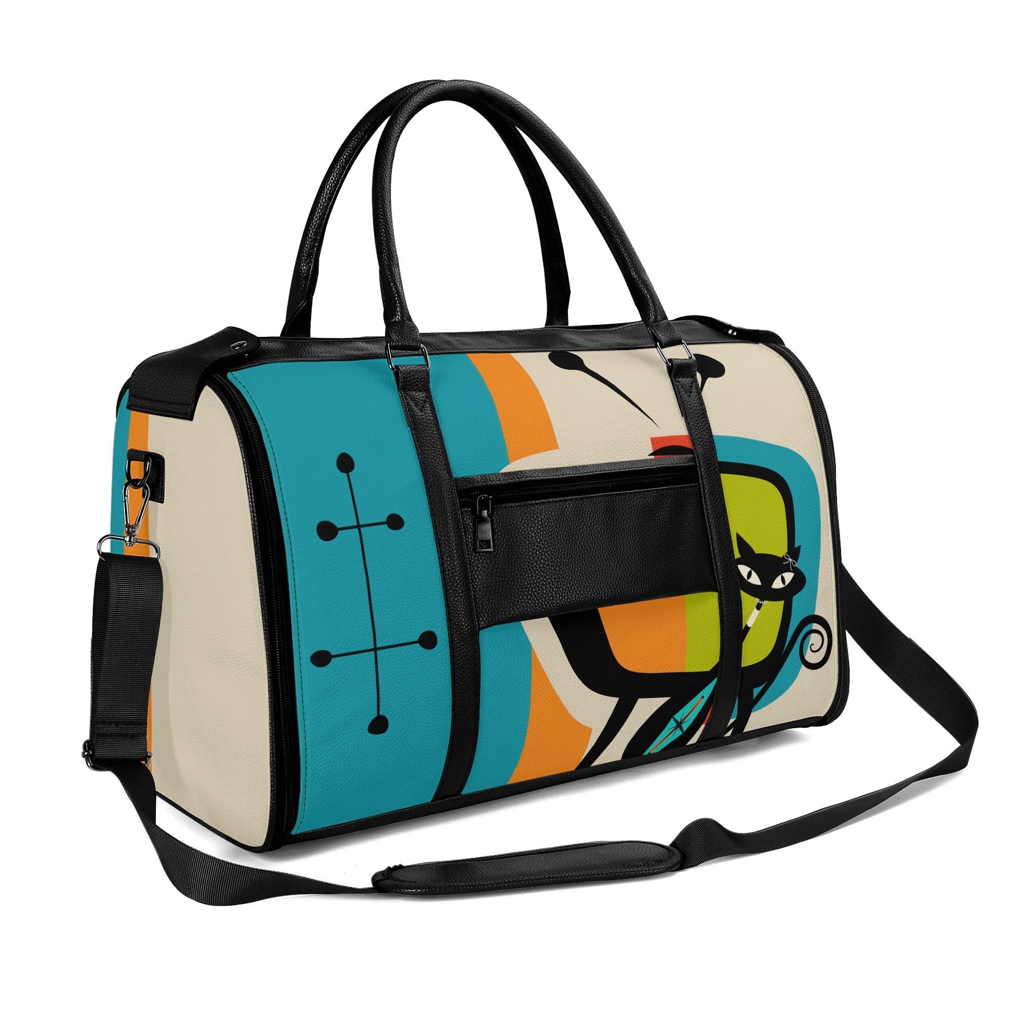Kate McEnroe New York Atomic Cat Retro TV Foldable Duffel Bag, Mid Century Modern Space Age Mod Travel WeekenderDuffel BagsY57Q7QPW - 2