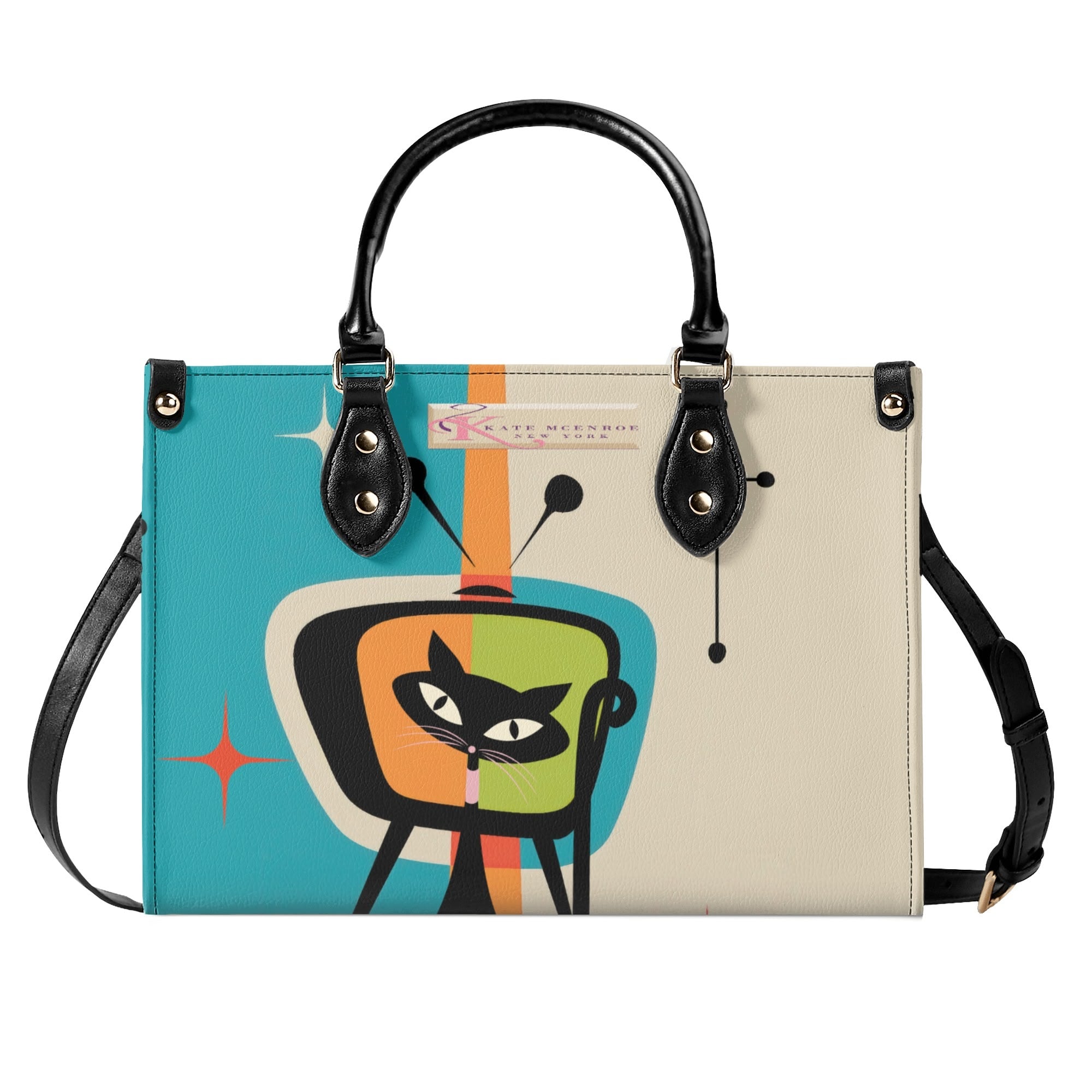 Kate McEnroe New York Atomic Cat Retro TV Handbag, Mid Century Modern Purse, Vintage 50s MCM Kitsch SatchelHandbagsWLXJOJXW - 1