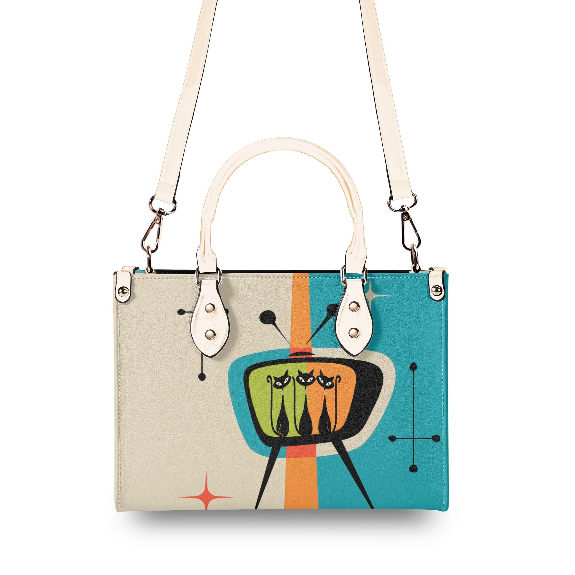 Kate McEnroe New York Atomic Cat Retro TV Handbag, Mid Century Modern Purse, Vintage 50s MCM Kitsch SatchelHandbagsWLXJOJXW - 1