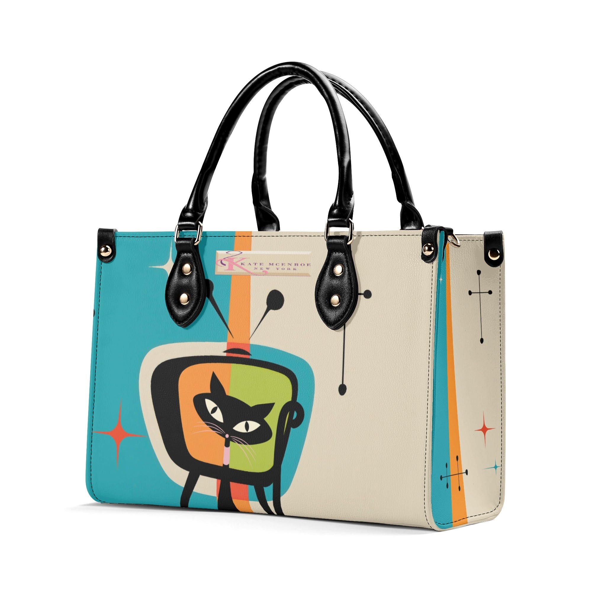 Kate McEnroe New York Atomic Cat Retro TV Handbag, Mid Century Modern Purse, Vintage 50s MCM Kitsch SatchelHandbagsWLXJOJXW - 1