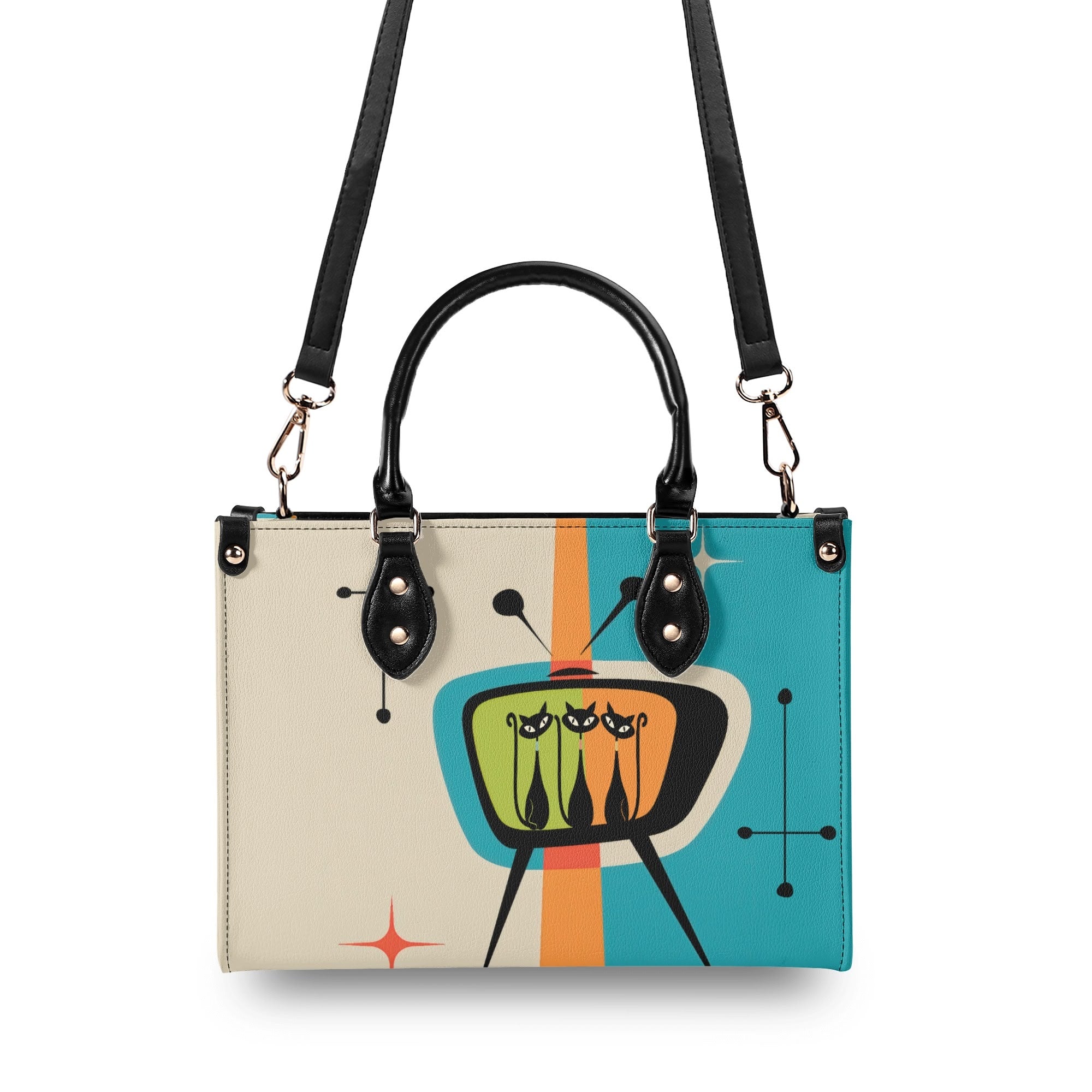 Kate McEnroe New York Atomic Cat Retro TV Handbag, Mid Century Modern Purse, Vintage 50s MCM Kitsch SatchelHandbagsWLXJOJXW - 1