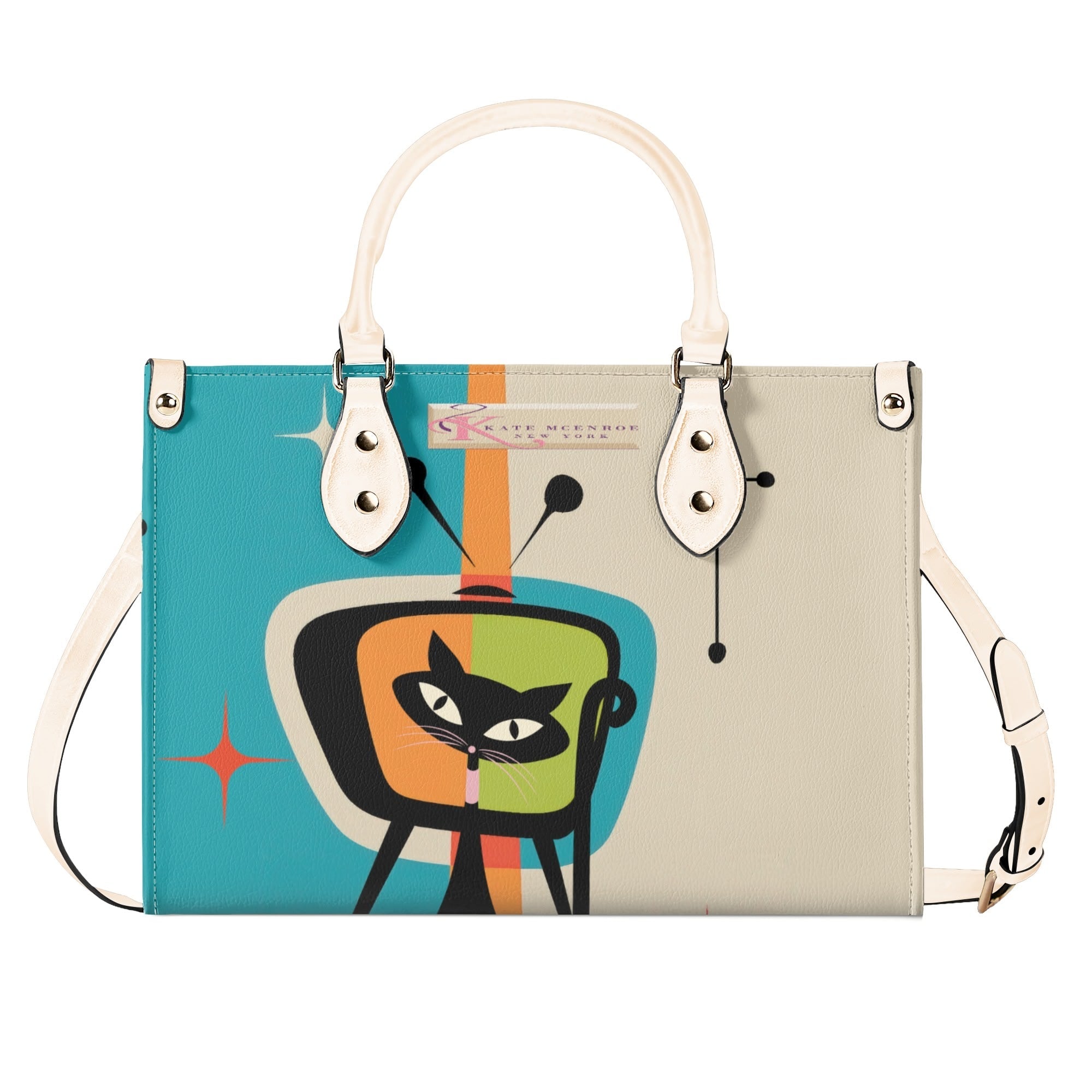 Kate McEnroe New York Atomic Cat Retro TV Handbag, Mid Century Modern Purse, Vintage 50s MCM Kitsch SatchelHandbagsWLXJOJXW - 1