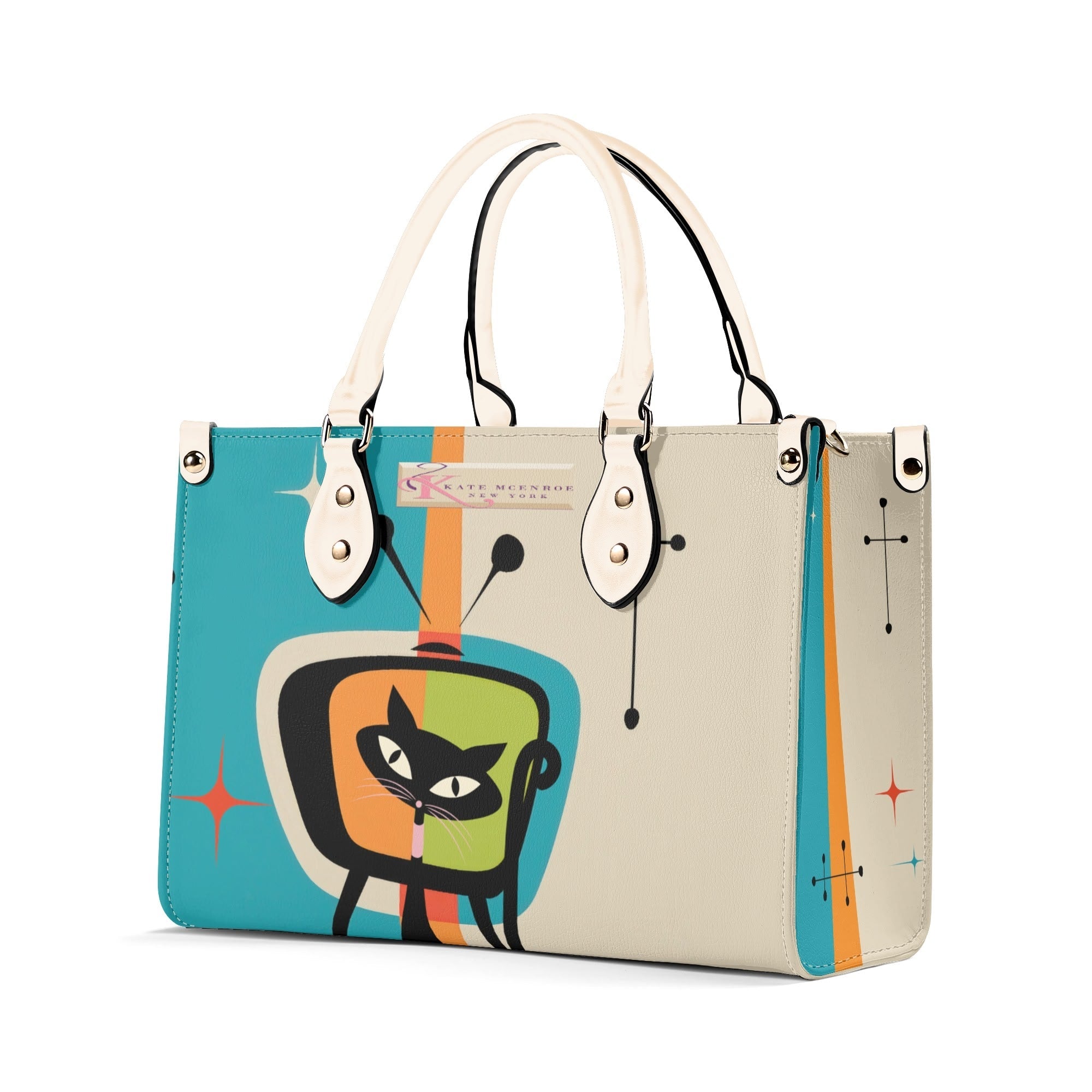 Kate McEnroe New York Atomic Cat Retro TV Handbag, Mid Century Modern Purse, Vintage 50s MCM Kitsch SatchelHandbagsWLXJOJXW - 1