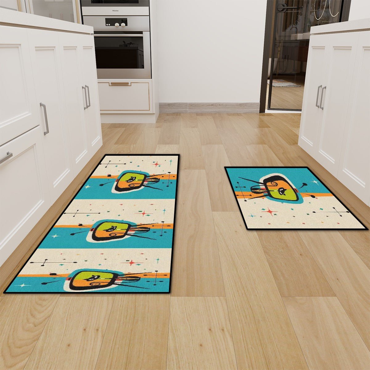 Kate McEnroe New York Atomic Cat Retro TV Kitchen Mat Set, Mid Century Modern Starburst RugKitchen Floor Mats89FigRsb7Y