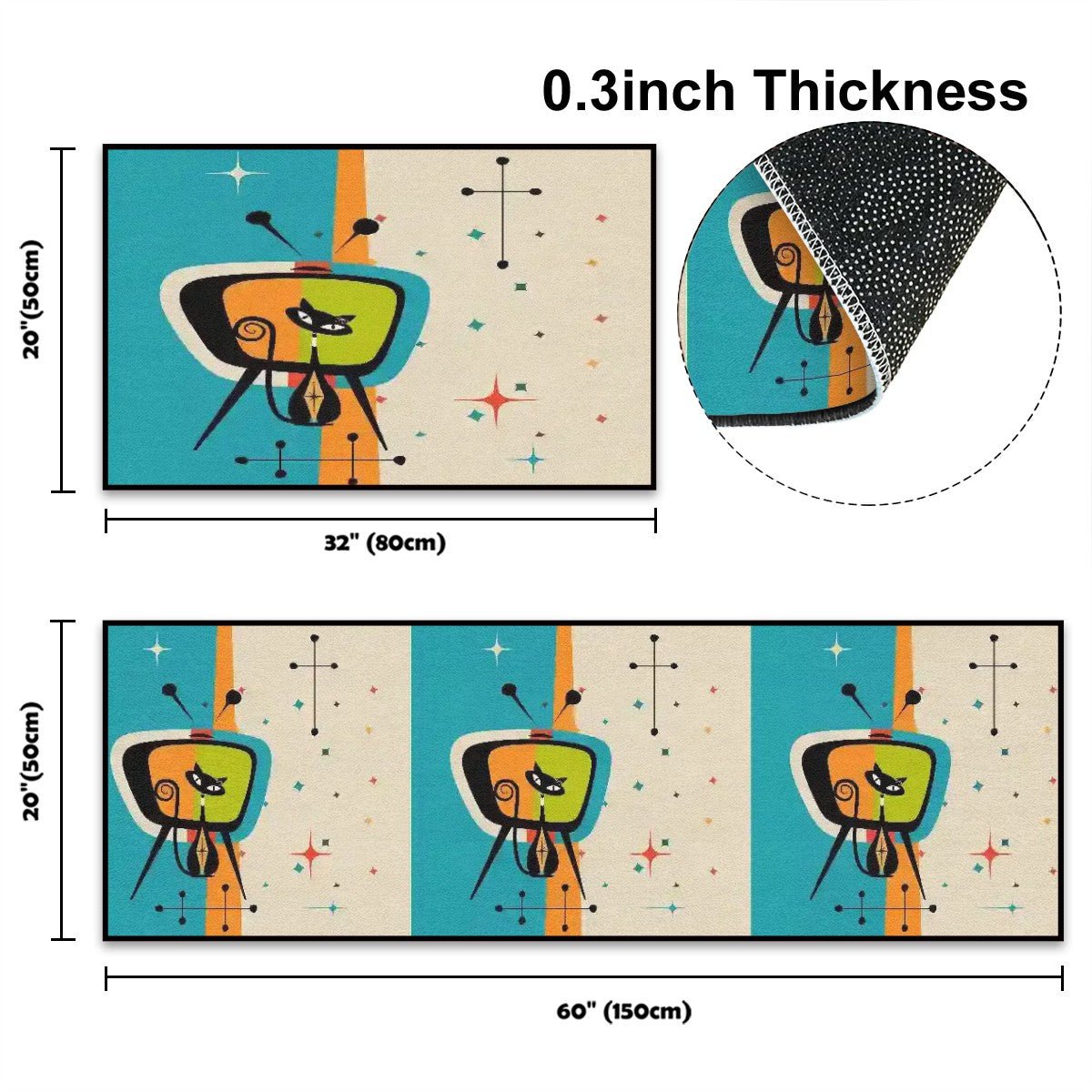 Kate McEnroe New York Atomic Cat Retro TV Kitchen Mat Set, Mid Century Modern Starburst RugKitchen Floor Mats89FigRsb7Y