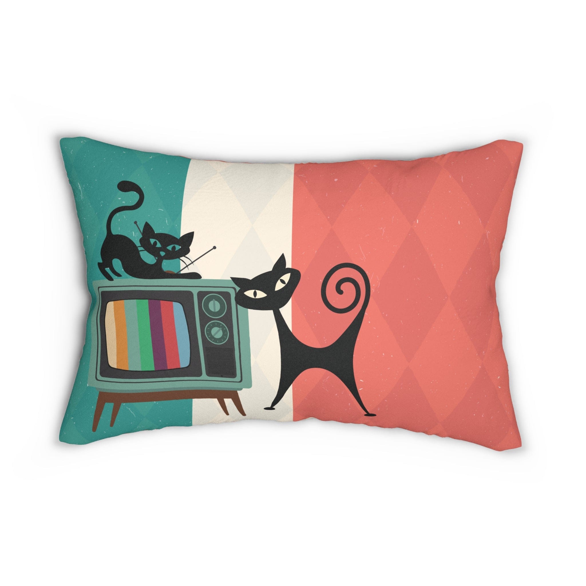 Kate McEnroe New York Atomic Cat Retro TV Lumbar Pillow, Mid Century Modern Cushion, MCM Color Block Living Room, Bedroom Accent Sofa DecorLumbar Pillows18750267862125145089
